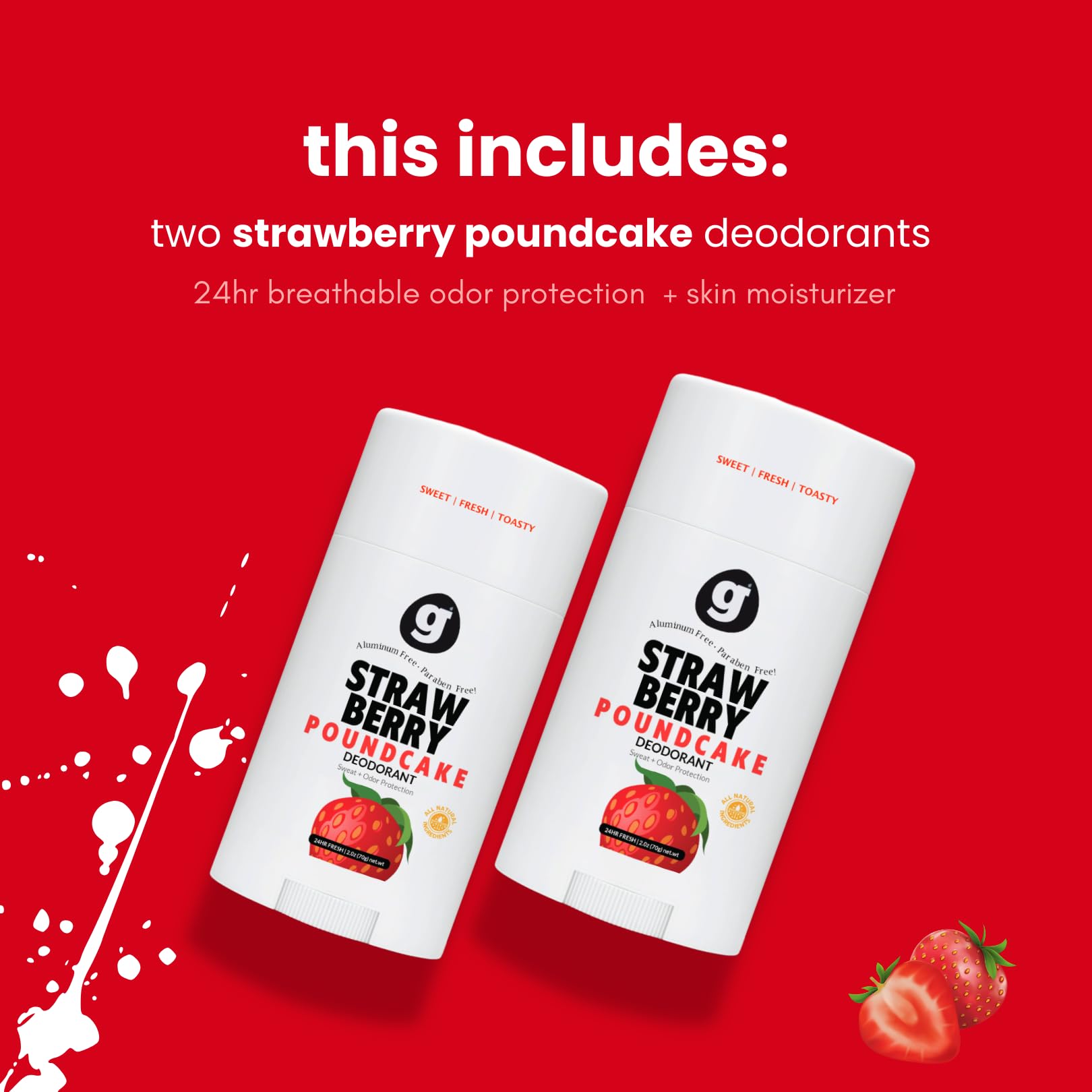 STRAWBERRY + VANILLA Girls Deodorant Ages 8+ (California Girl) Twin Pack