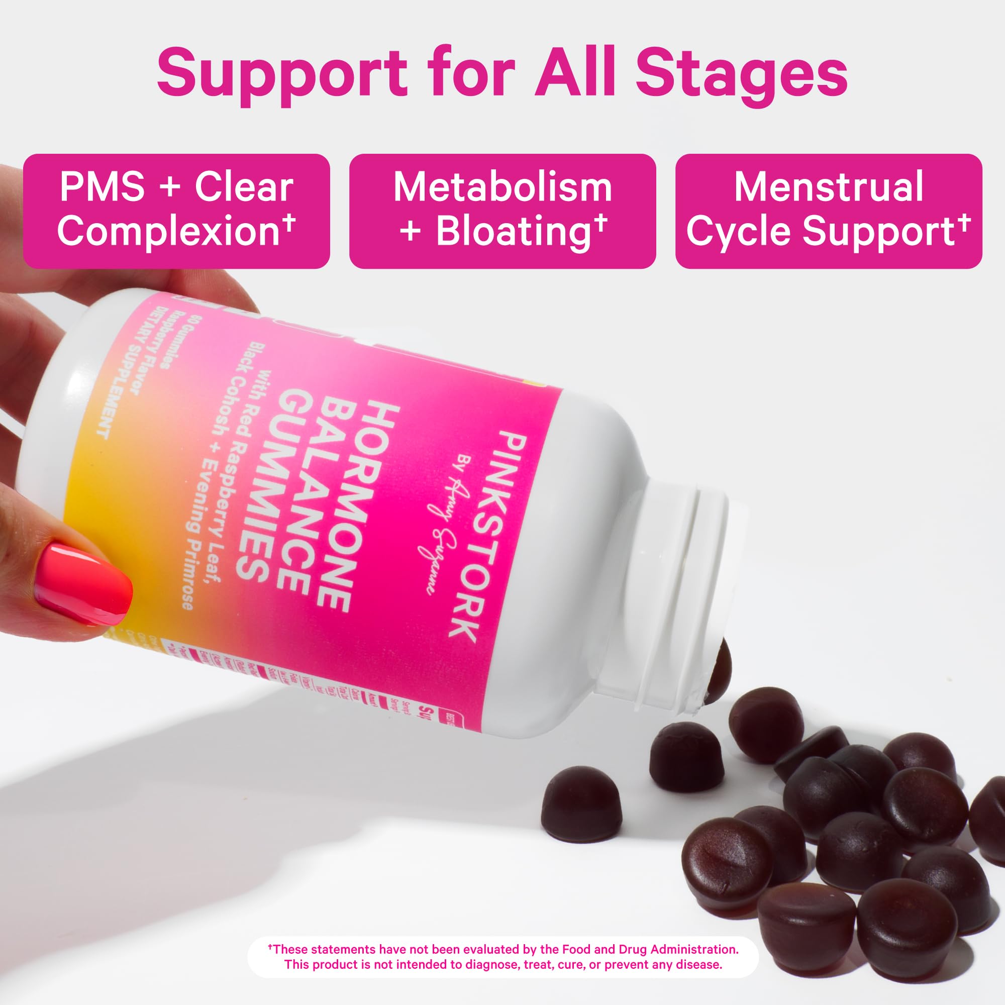 Pink Stork Hormone Balance Gummies for Women - Hormone Harmony for Mood, Energy, Bloating - Hormonal PMS, Perimenopause & Menopause Support - Red Raspberry Leaf & Black Cohosh - 60 Gummy Supplements