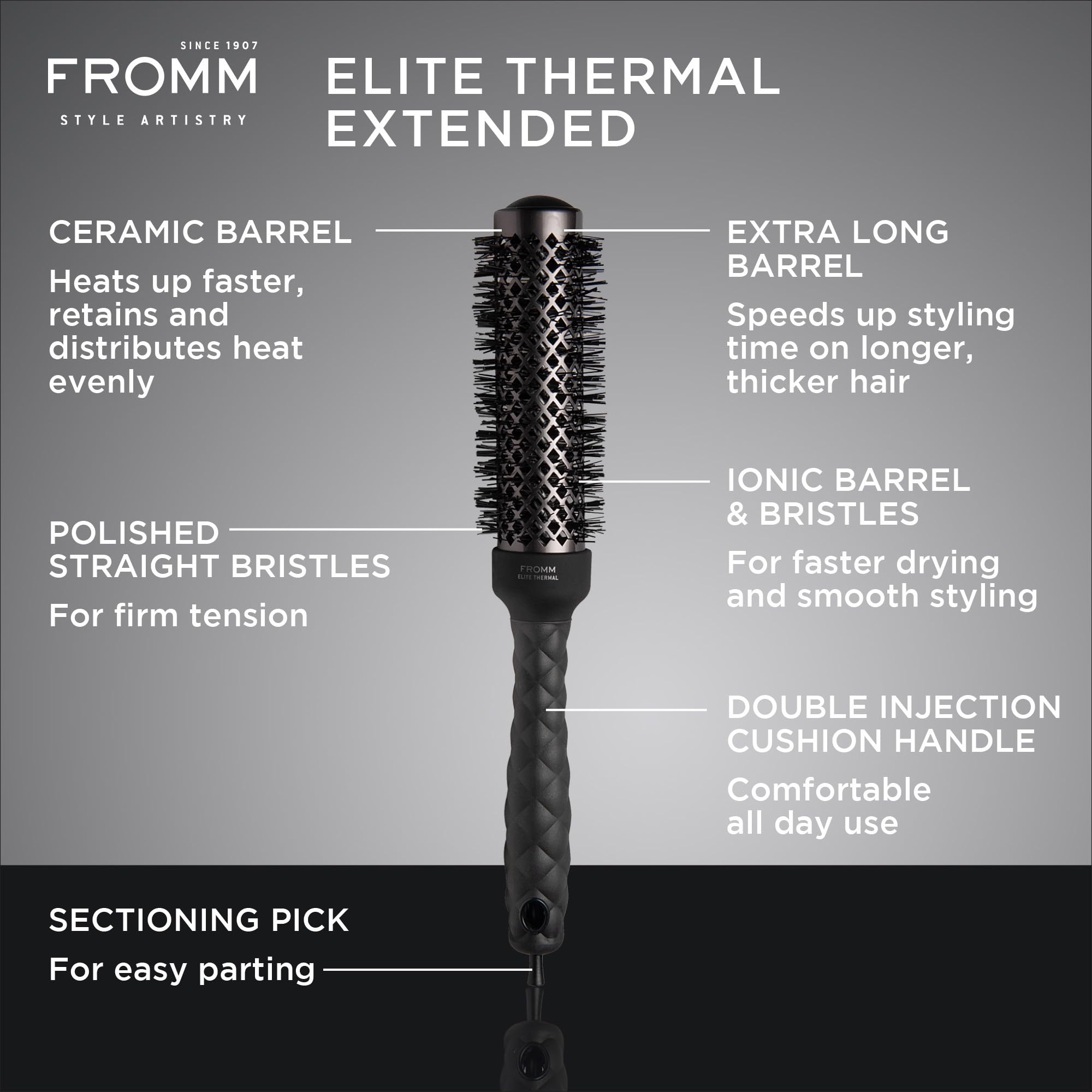 Fromm Elite Thermal Extended Barrel 1.25 Ceramic Ionic Round Brush, F2043