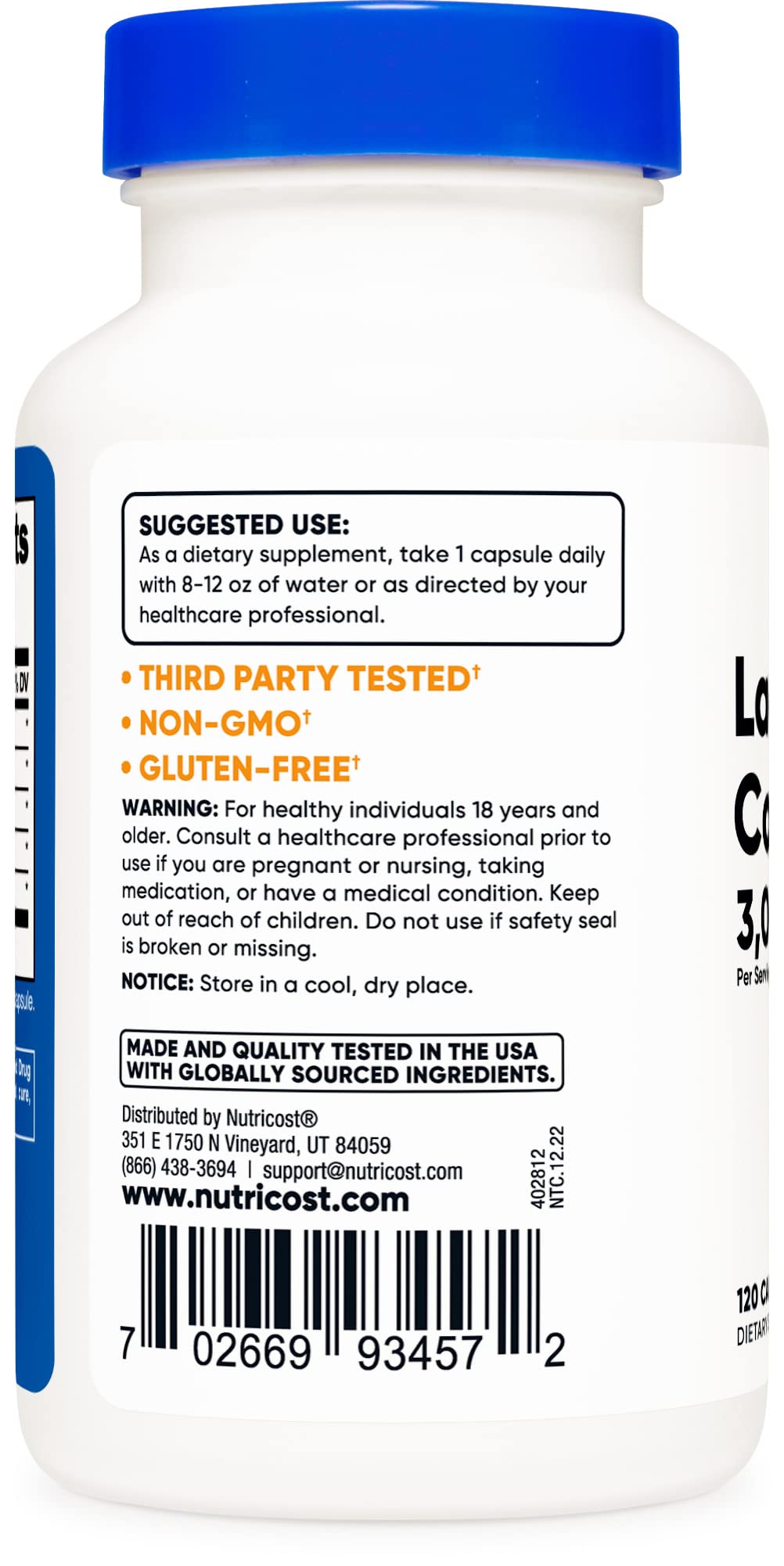 Nutricost Lactase Enzyme Complex 3,000 FCC ALU, 120 Vegetarian Capsules - Non-GMO, Gluten Free, 120 Servings