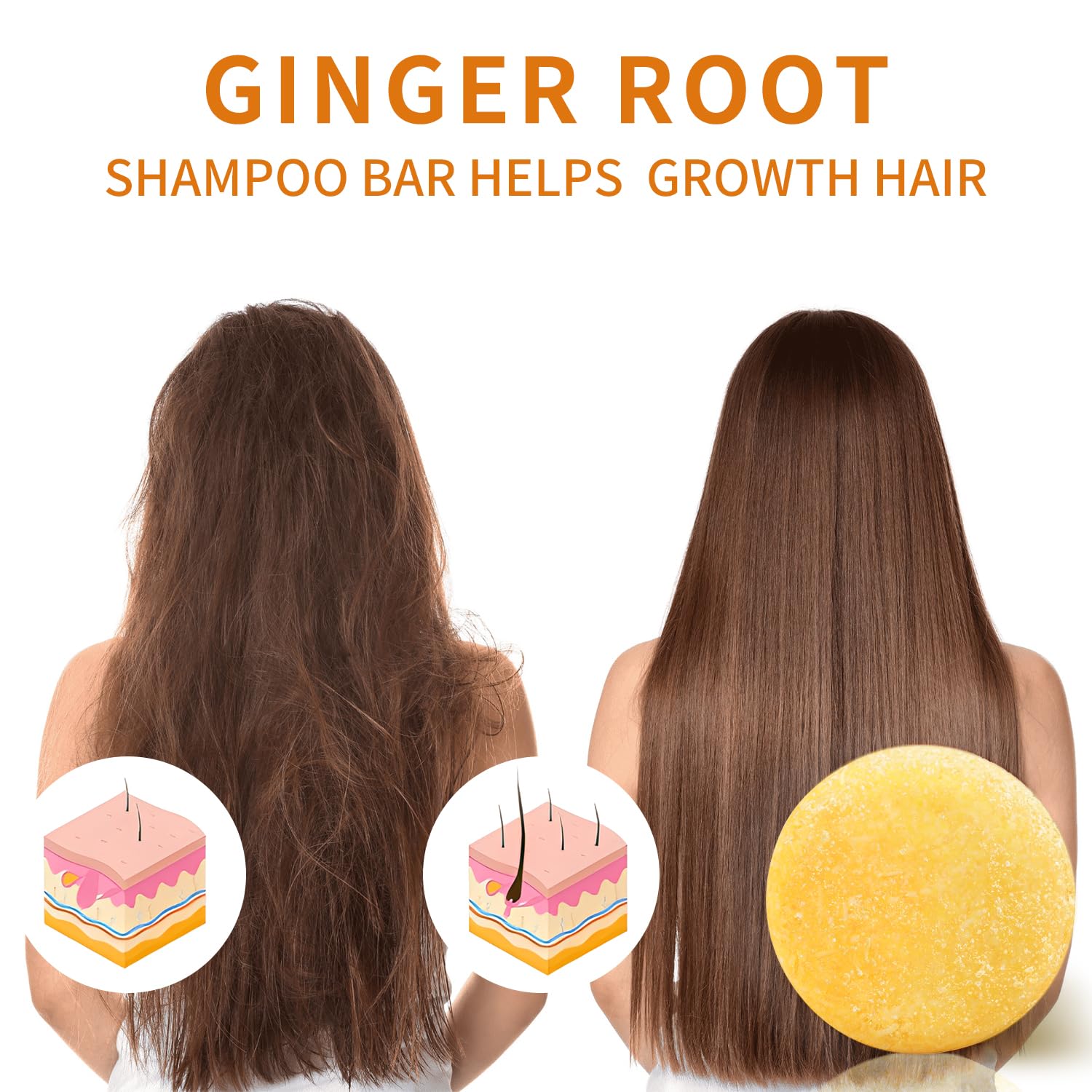 Ginger Shampoo Bar 2 Pack, Turmeric Soap Shampoo Bars for Strengthening Weak or Damaged Hair, Hair Growth & Regrowth, Anti Hair Loss, Strengthen, Soap Bar for Women, Solid Soap for Travel 4.23oz 120g