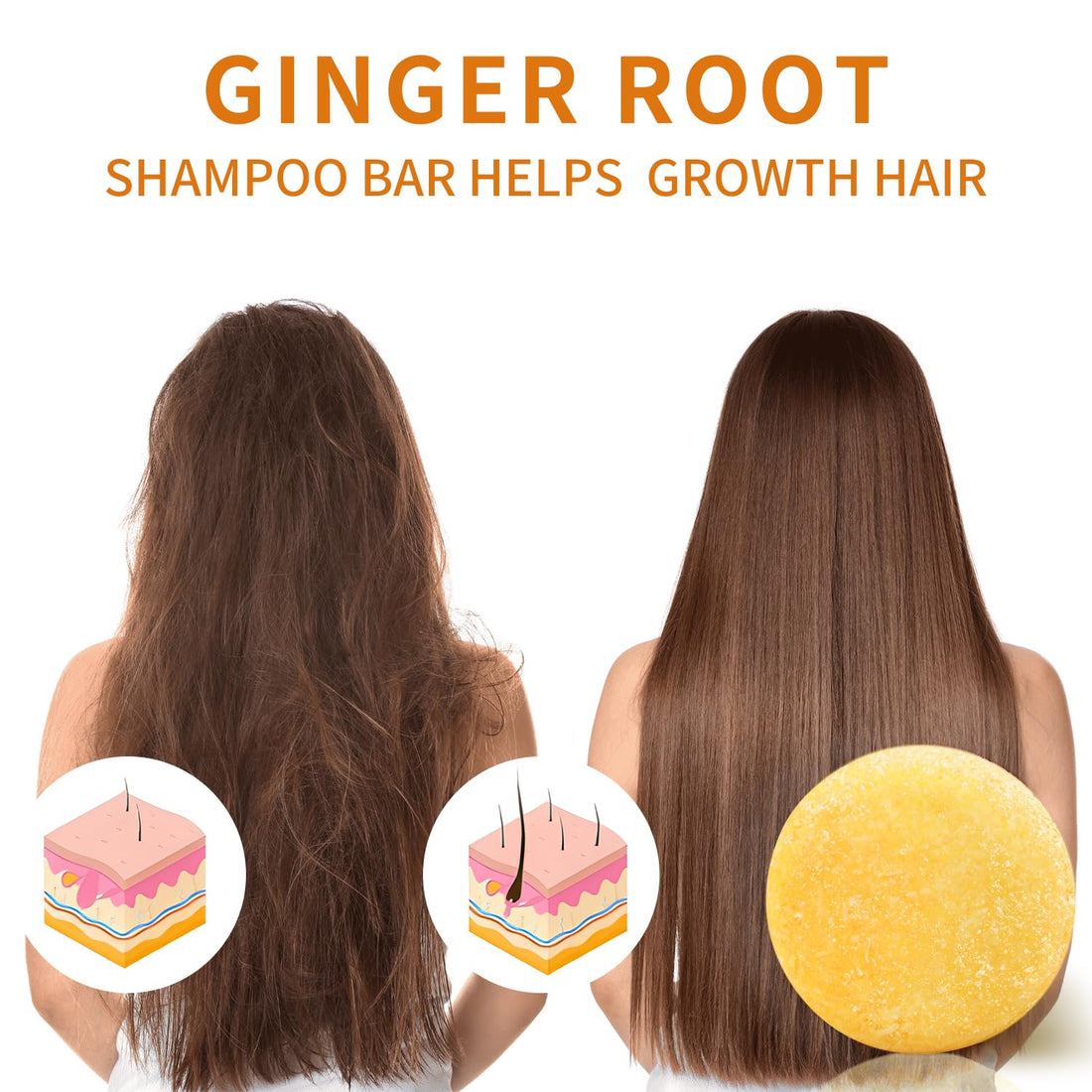 Ginger Shampoo Bar 2 Pack, Turmeric Soap Shampoo Bars for Strengthening Weak or Damaged Hair, Hair Growth & Regrowth, Anti Hair Loss, Strengthen, Soap Bar for Women, Solid Soap for Travel 4.23oz 120g
