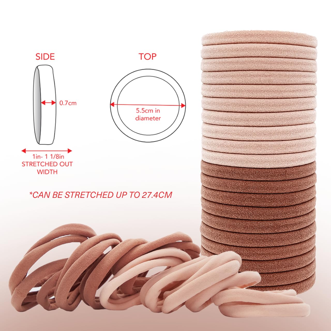 Kitsch Hair Ties No Damage - Strong, Stretchy & Snag-Free Hair Bands | Soft Nylon Ponytail Holders, Stylish Elastics for Everyday Hairstyles - Blush, 20pcs