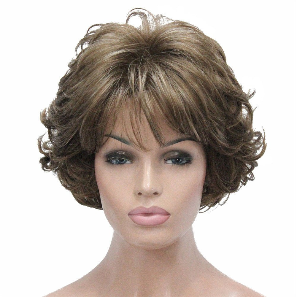 #12TT26-Brown Highlighted: Aimole Short Curly Synthetic Wigs Full Capless Hair Women's Thick Wig for Everyday 12TT26 Brown Highlighted