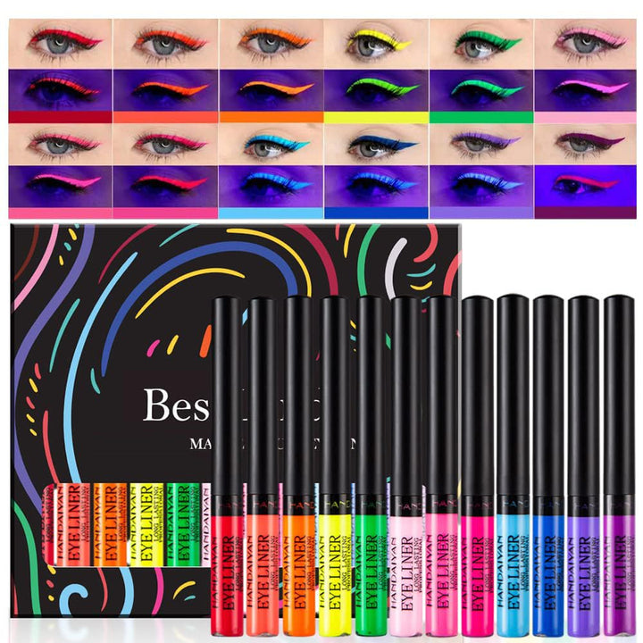 BestLand 12 Colors Matte Liquid Eyeliner Set Colorful UV Neon Eyeliner Pencil Pigmented Waterproof Smudgeproof Long Lasting Eye Liner Xmas Christmas Festival Makeup Gift Kit for Women (Set C)