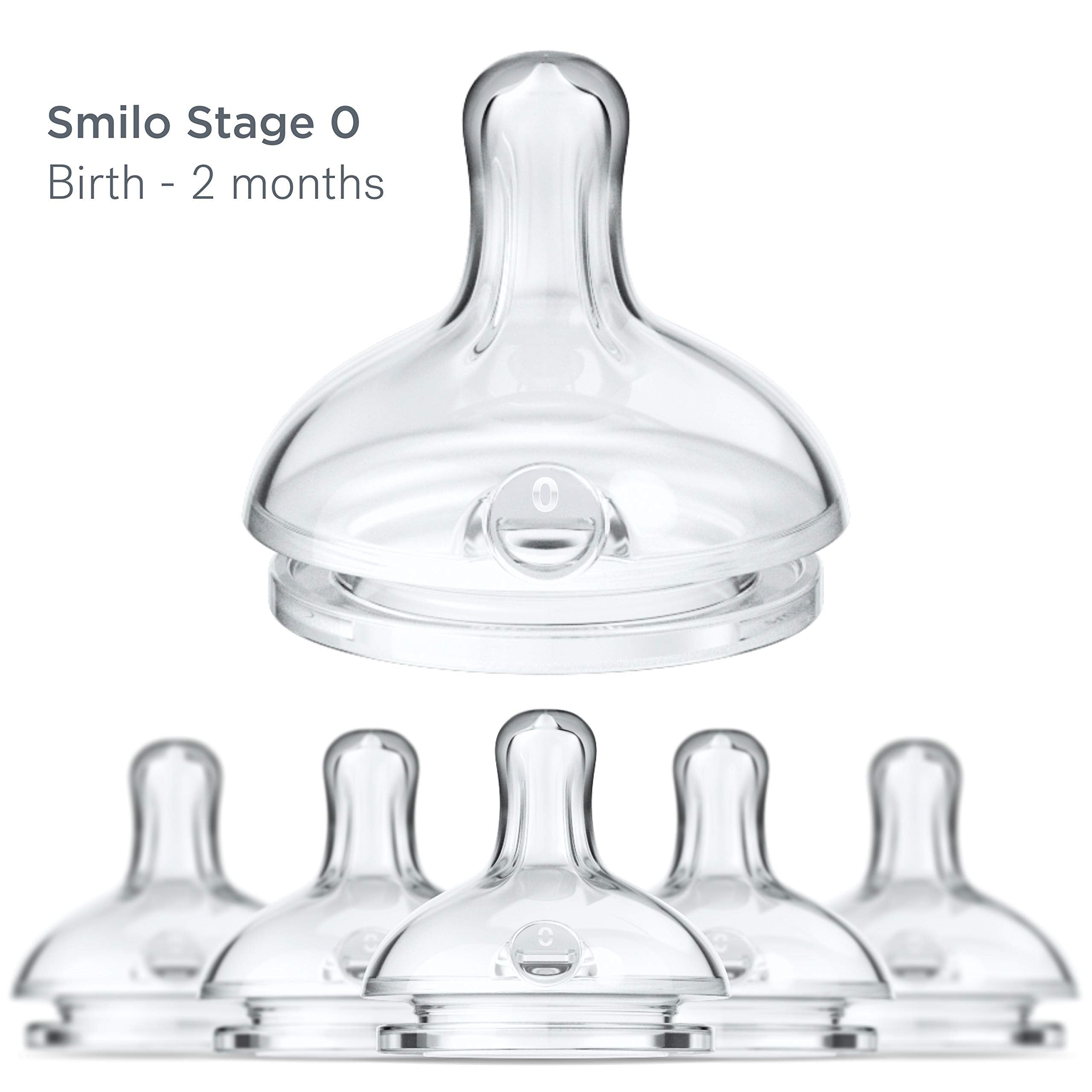 Smilo Anti-Colic Bottle Nipple, Newborn Flow 0M+, Stage 0 Suitable from Birth to 2 Months, Smooth Flow Anti-Colic (Pack of 6)
