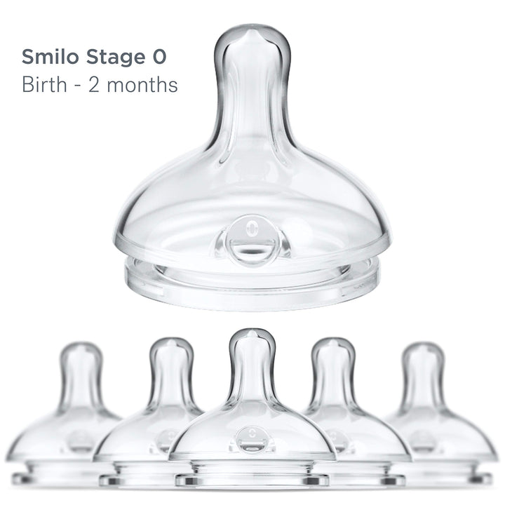 Smilo Anti-Colic Bottle Nipple, Newborn Flow 0M+, Stage 0 Suitable from Birth to 2 Months, Smooth Flow Anti-Colic (Pack of 6)