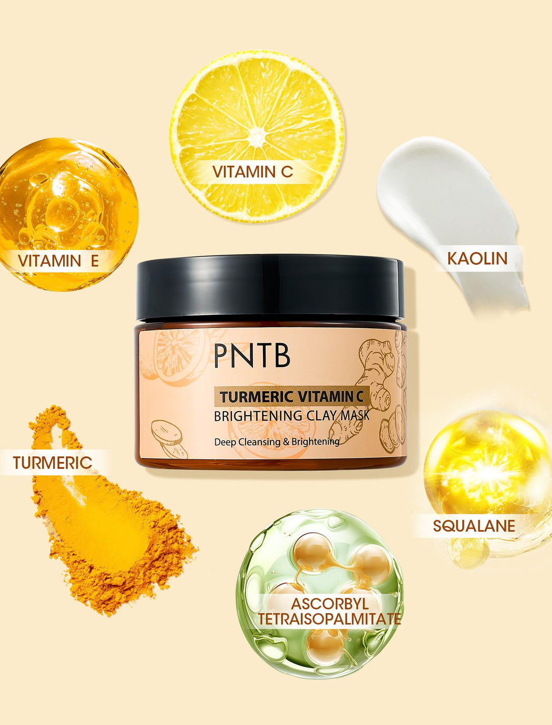 Turmeric Vitamin C Clay Mask Skin Care,Deep Cleansing Pores, Skin Care Turmeric Clay Mask for Dark Spots, Dull Skin, Hydrating, 4.23Oz