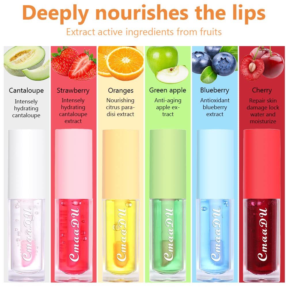 BINGBRUSH 6 Pcs Fruity Color Changing Lip Gloss lipstick, Pink Magic Mood Lip Oil Tinted,Temperature Color Change Lip Stain Lip Balm, Longlasting Lips Will Not Dry Out