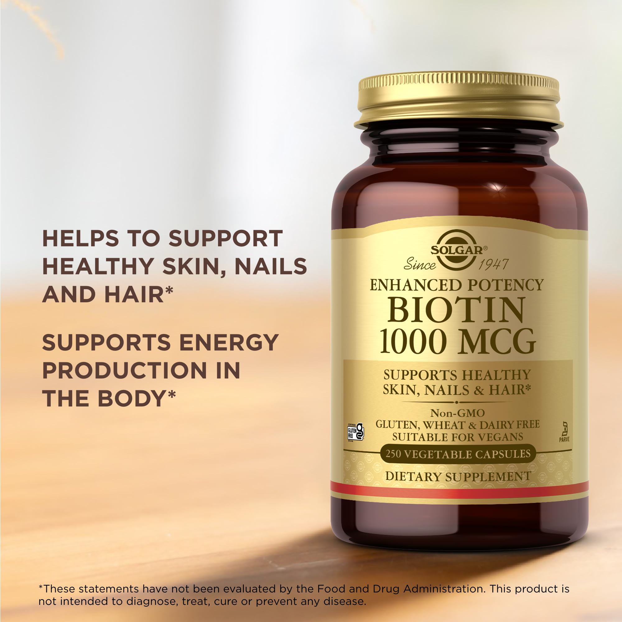 Solgar Biotin 1000 mcg, 250 Vegetable Capsules (Pack of 2) - Supports Healthy Skin, Nails & Hair - Energy Metabolism - Enhanced Potency - Non-GMO, Vegan, Gluten Free, Dairy Free, Kosher - 500 Servings
