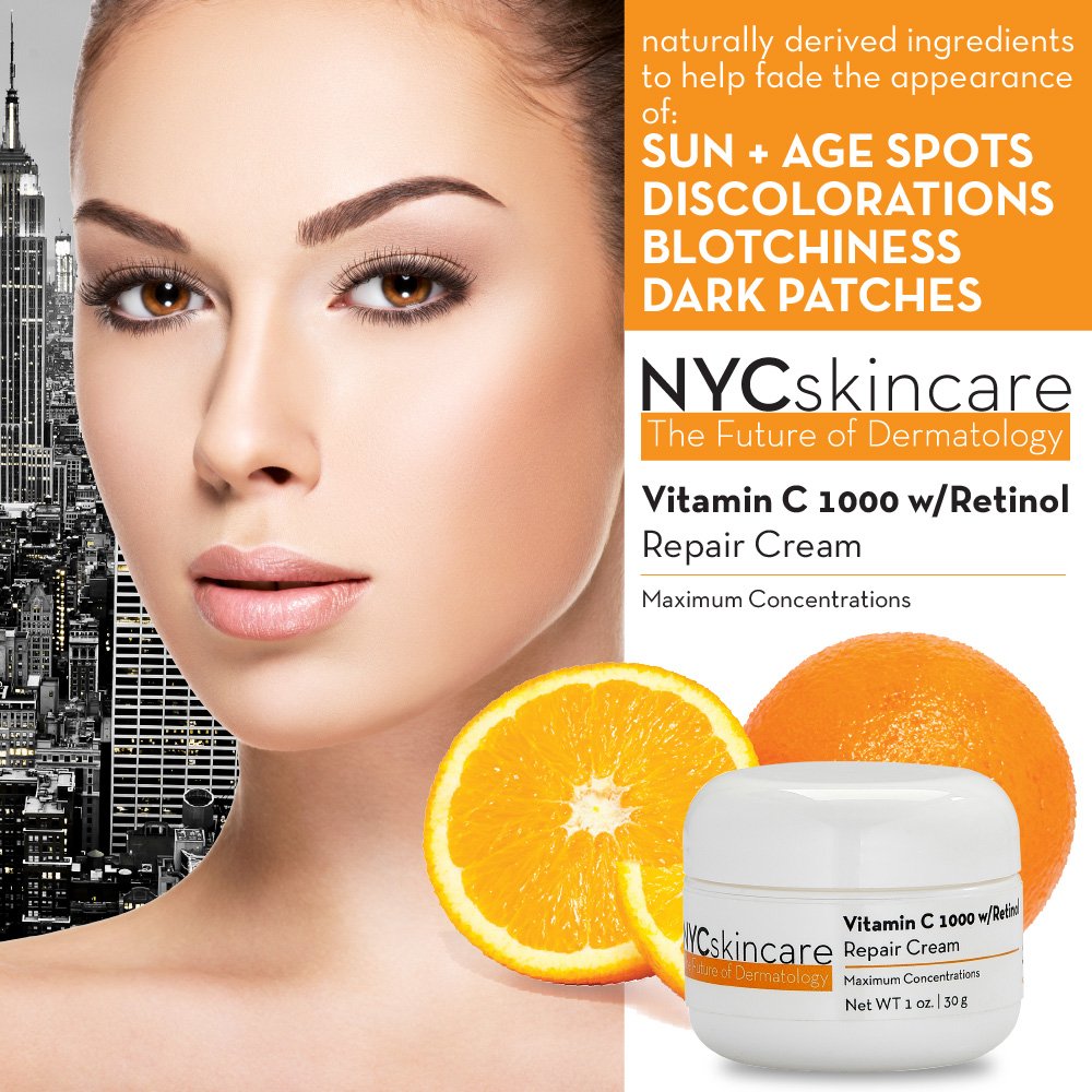 Vitamin C w/Retinol 1,000 Cream for Face | w/Jojoba Oil, Squalane & Antioxidants | Professional Quality | May Help Smooth Appearance of Fine Lines & Wrinkles, Brightens Complexion 1oz