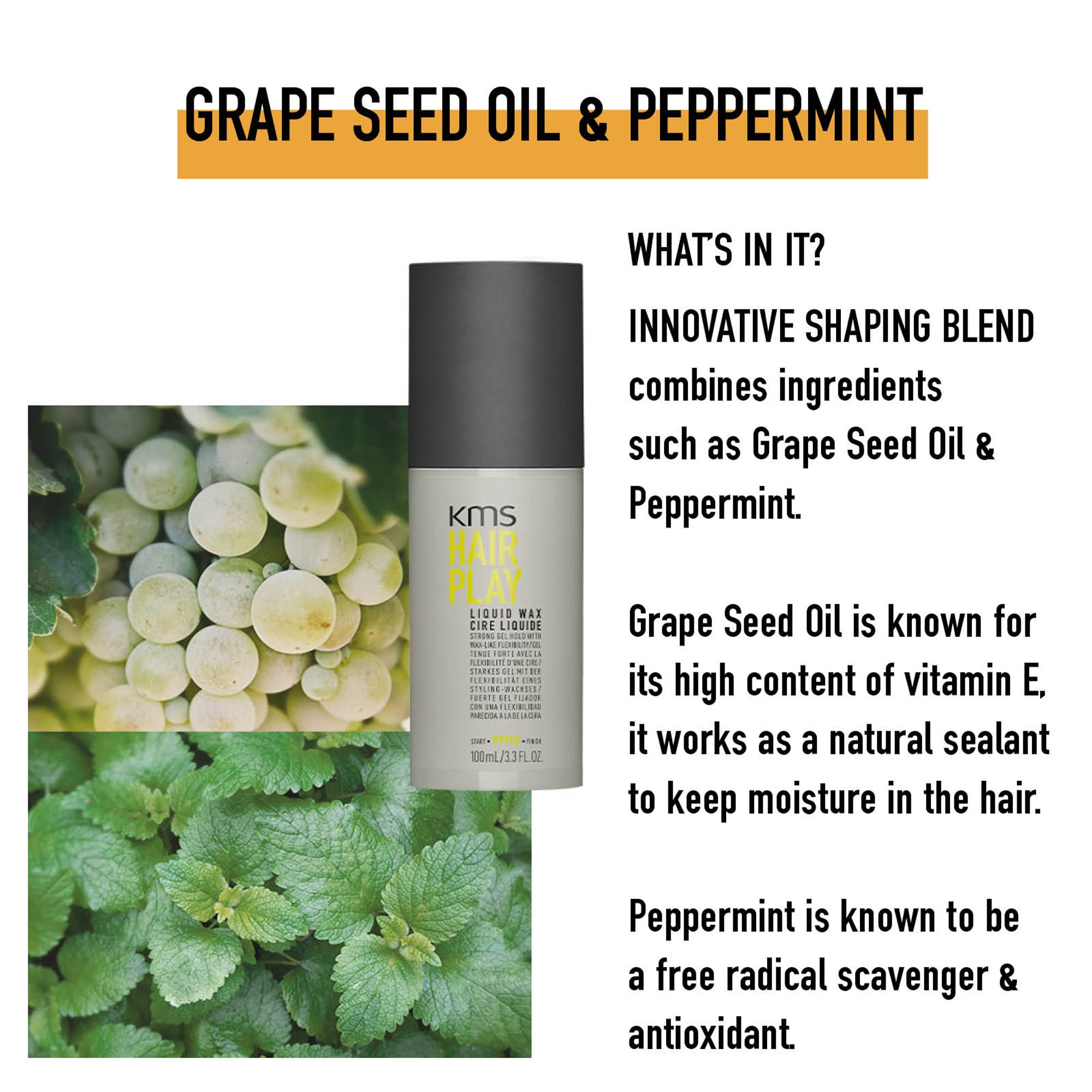 KMS Hair Play Liquid Wax - 3.3 oz (with free Sleek Steel Pin Comb)