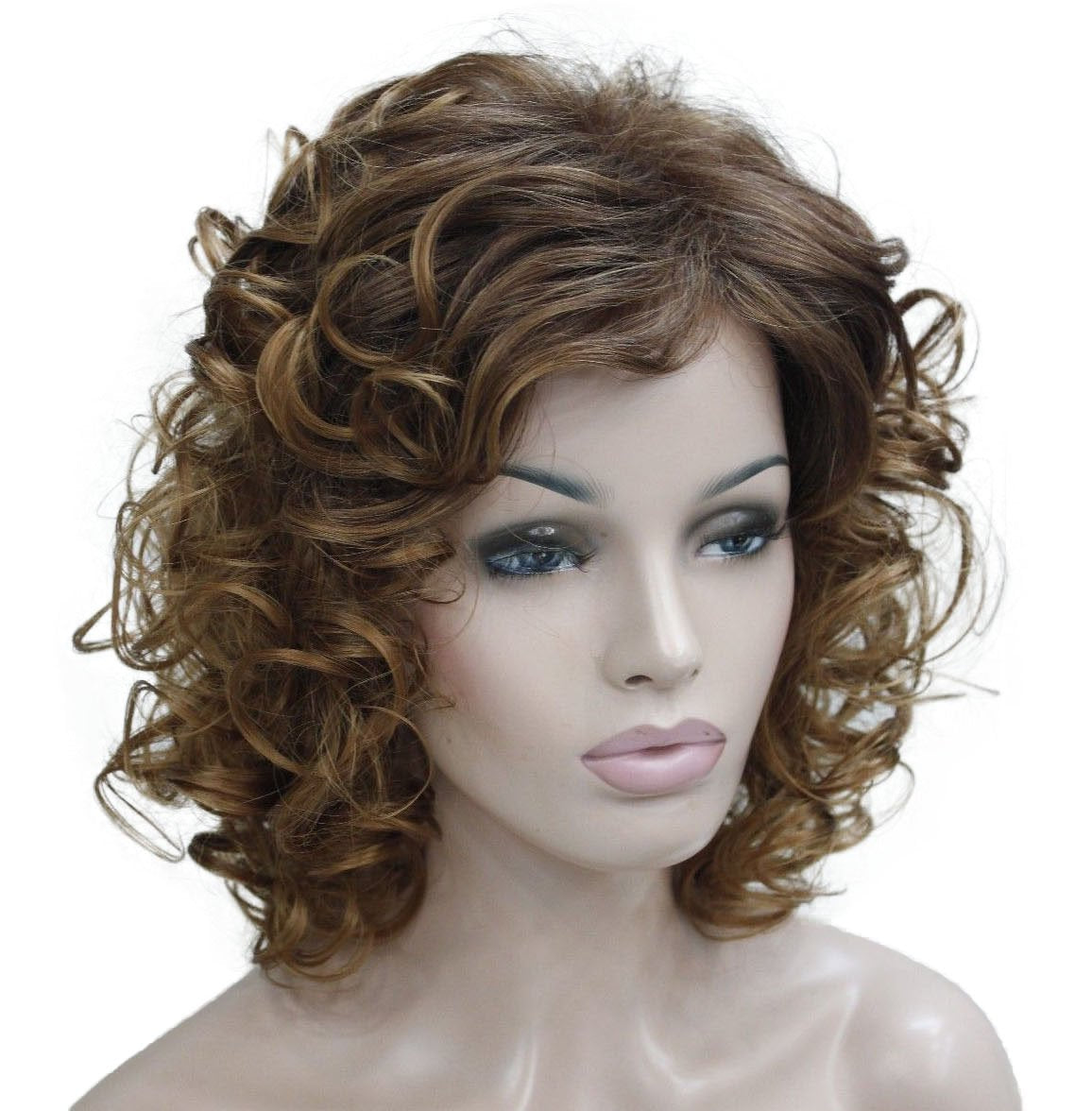 #27+33T27: Lydell Short Soft Super Curly Synthetic Wigs Layered Natural Movement Dark Auburn And Strawberry Blonde Mix