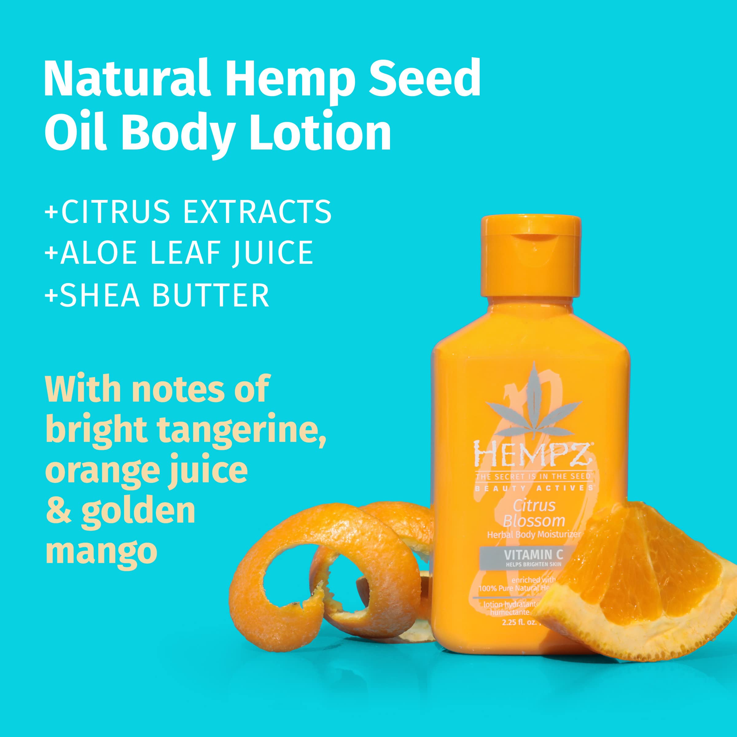 Hempz Body Lotion - Citrus Blossom Limited Edition Mini Daily Moisturizing Cream, Shea Butter, Aloe, Body Moisturizer - Skin Care Products, All Natural Hemp Seed Oil - Travel Size 2.25 Fl Oz