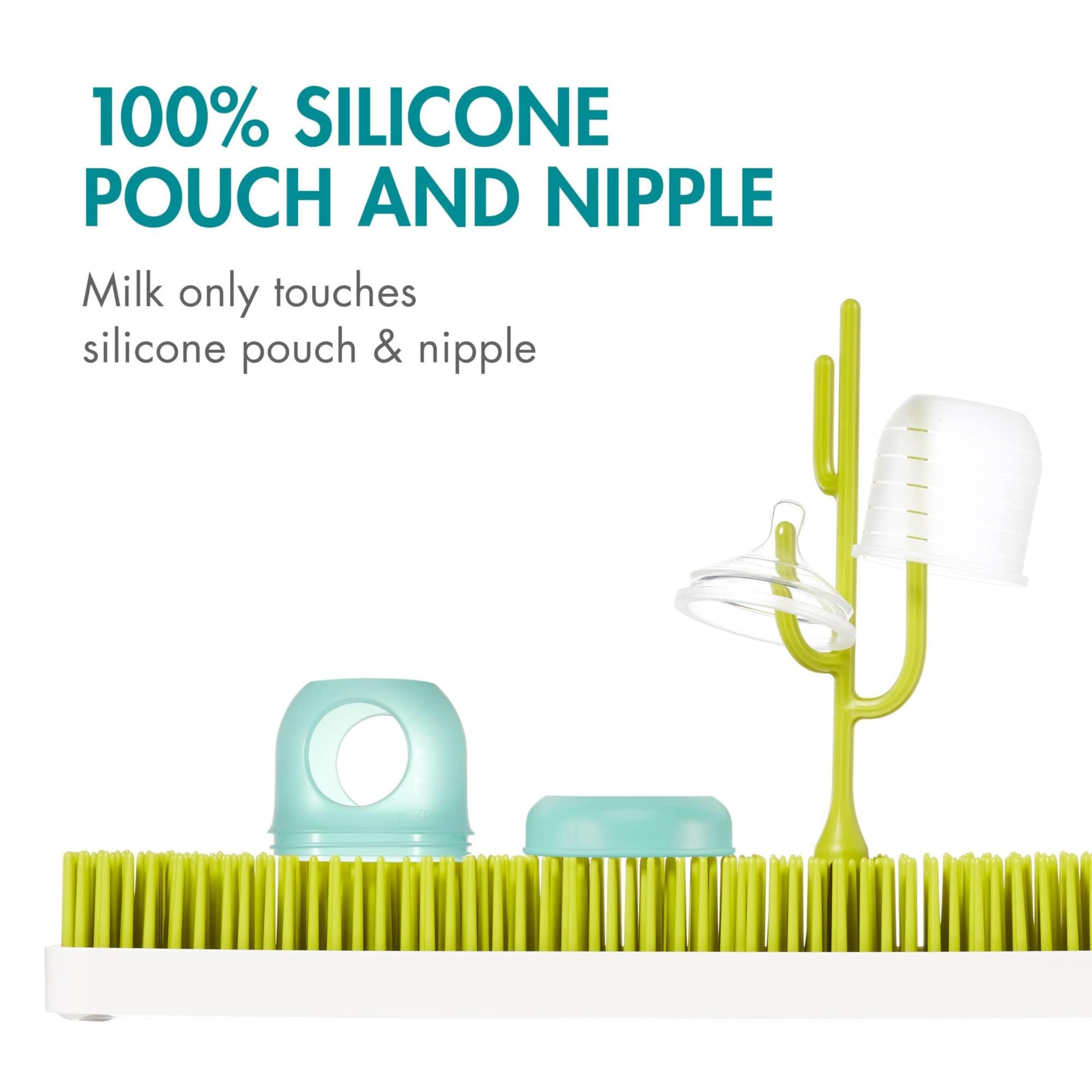 Boon Nursh Reusable Silicone Pouch Baby Bottles - Slow Flow Nipple - Silicone Baby Bottle Pouch and Nipple - Baby Feeding Essentials - Blue - 0-3 Months - 3 Count - 4 Ounce