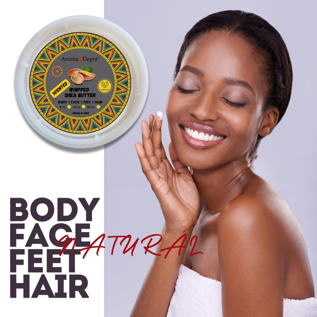 Aroma Depot Pink Sugar-Scented Whipped Body Butter Made With African Shea Butter, a Nourishing Moisturizer for Glowing Skin, Grade A 100% Pure Natural for dry Skin, Body, Hair, and Face. (8 oz.)