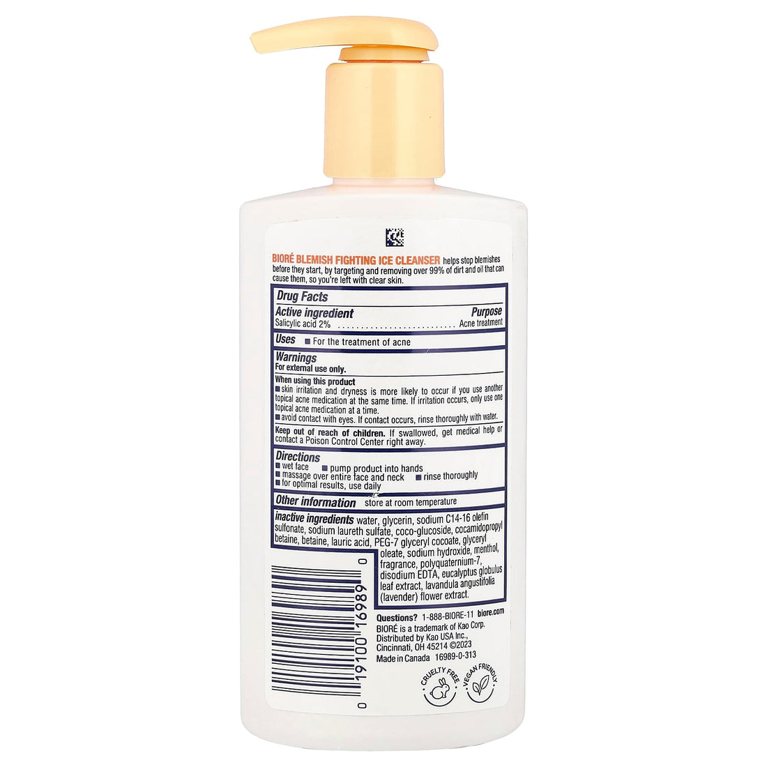 Bioré Blemish Fighting Ice Cleanser, Salicylic Acid, Clears and Helps Prevent Acne Breakouts, Cools & Refreshes Skin, Oil Free, 6.77 Ounce