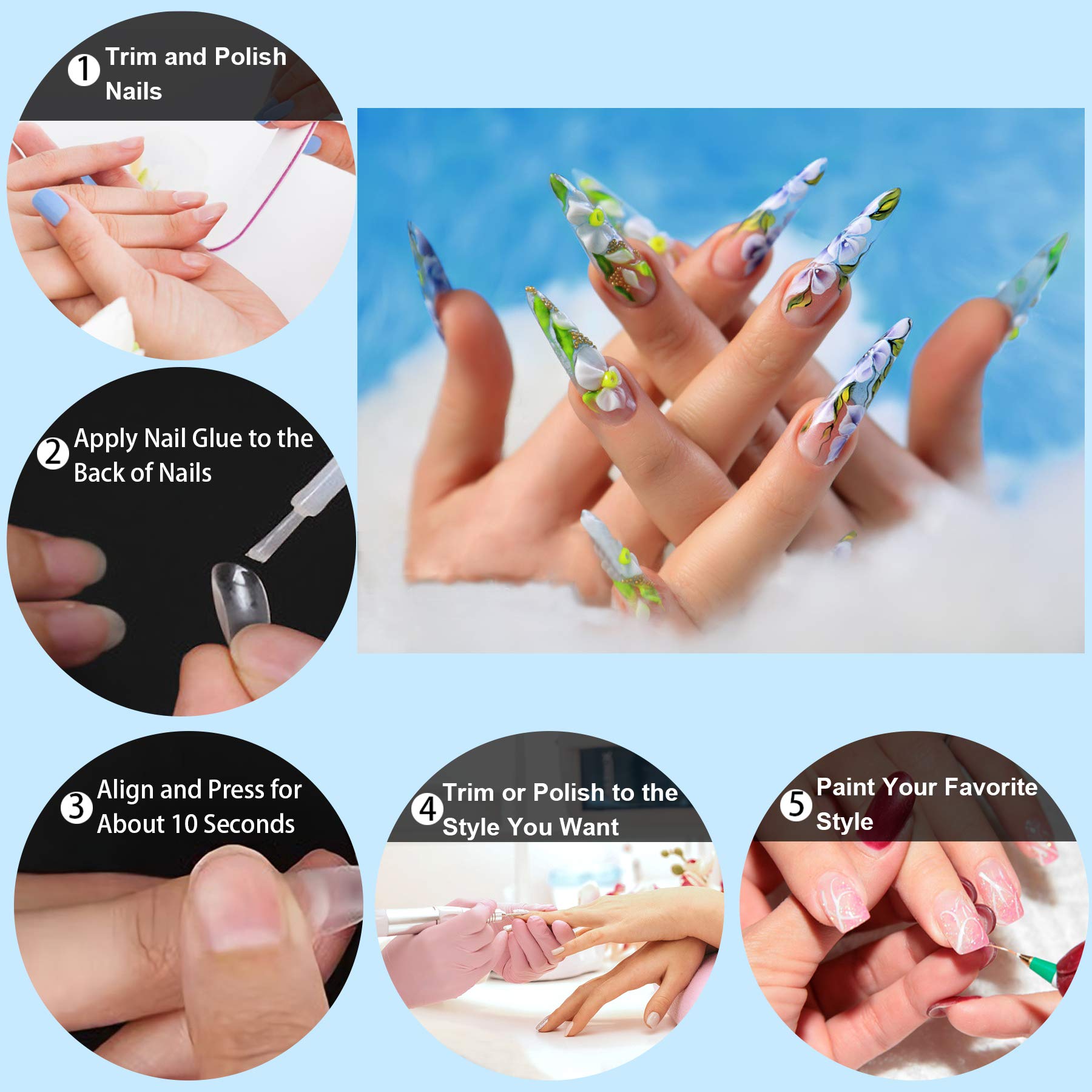 1000PCS Nail Tips Acrylic Nails 10 sizes Artificial Half Cover False Flake Nail Tips for Nail Salon Nail Shop DIY Nail Art Ballerina Nails (Short French Nail Tips)