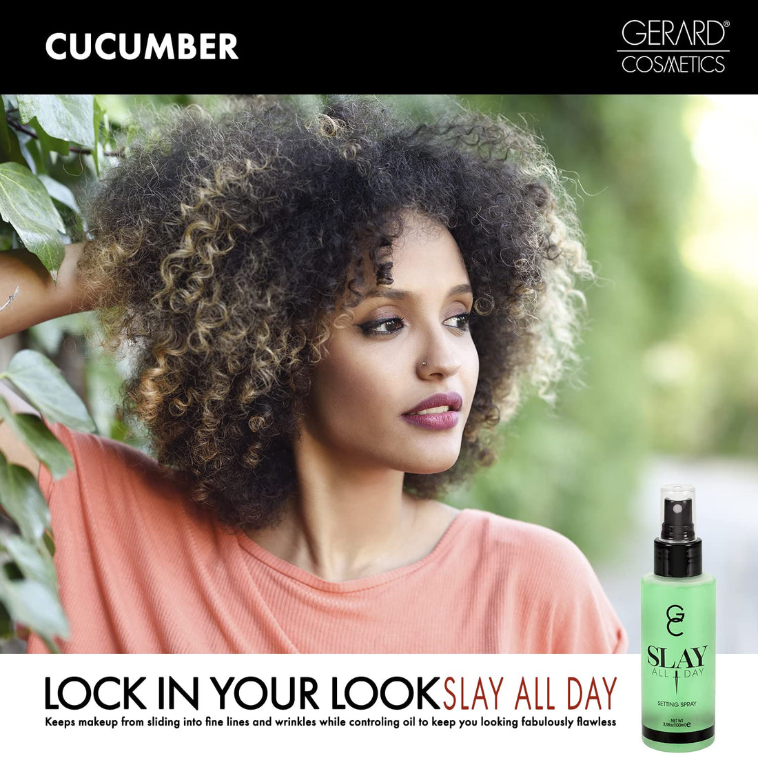GC Make Up Setting Spray - Gerard Cosmetics Slay All Day Cucumber Scented - OIL CONTROL, MATTE FINISH facial mist & makeup sealer, Keeps makeup fresh all day- 3.38oz (100ml) CRUELTY FREE, USA MADE