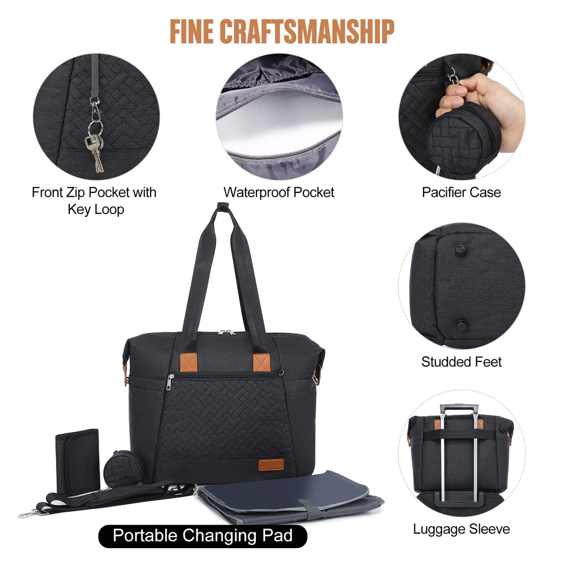 LOVEVOOK Diaper Bag Tote, Large Baby Bag, Travel Diaper Tote for Mom and Dad with Changing Pad and First Aid purse, Dark Gray