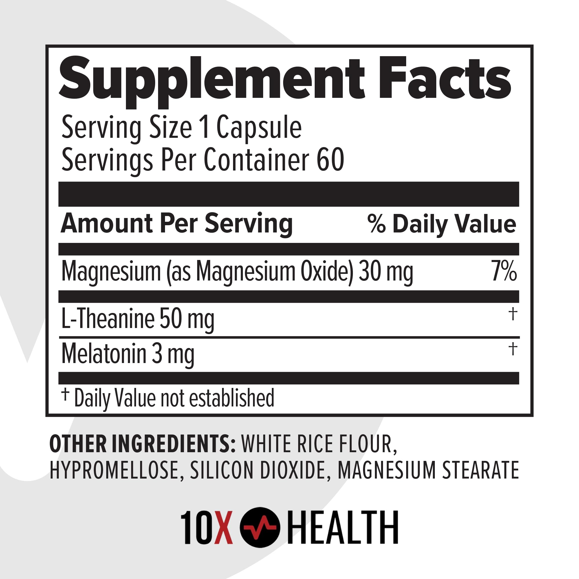 10X Health Sleep Supplement - Magnesium Supplement with L Theanine & Melatonin 3mg for Longer Sleep Support & Relaxation - 3-in1 Sleep Supplements for Adults - 60 Capsules