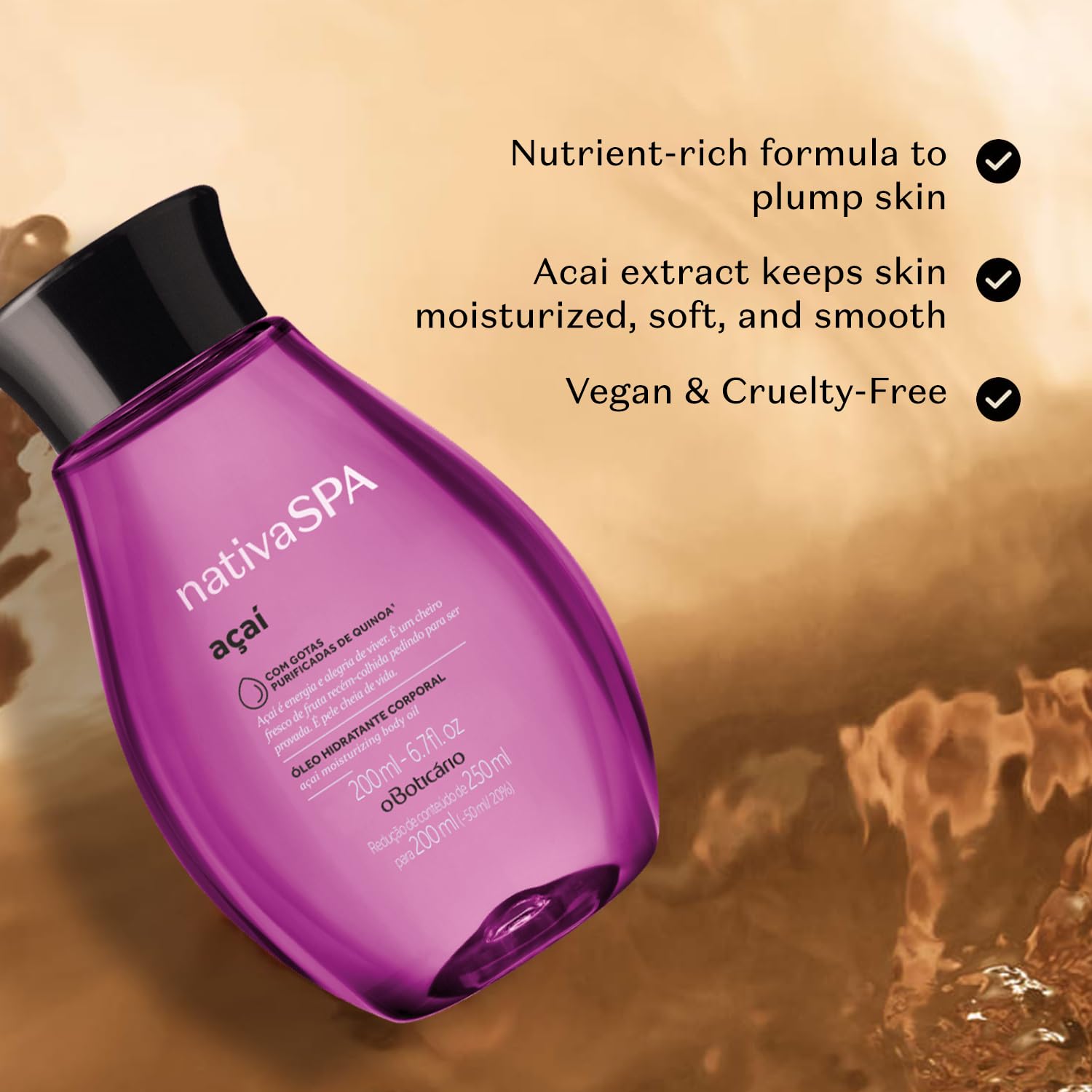 Nativa Spa Body Oil Acai by O Boticario | Ãƒâ€œleo Hidratante Corporal | Fragranced Moisturizing Oil with Purified Quinoa Drops (8.45 fl oz)
