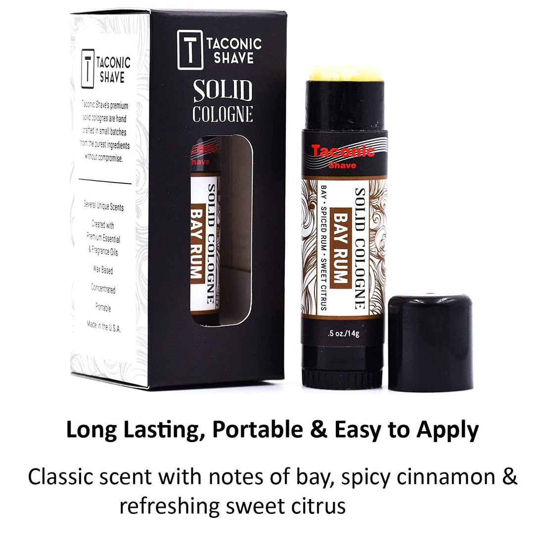Bay Rum Solid Cologne for Men by Taconic Shave - A Classic Scent - With Notes of Citrus and Spice - Easy Application