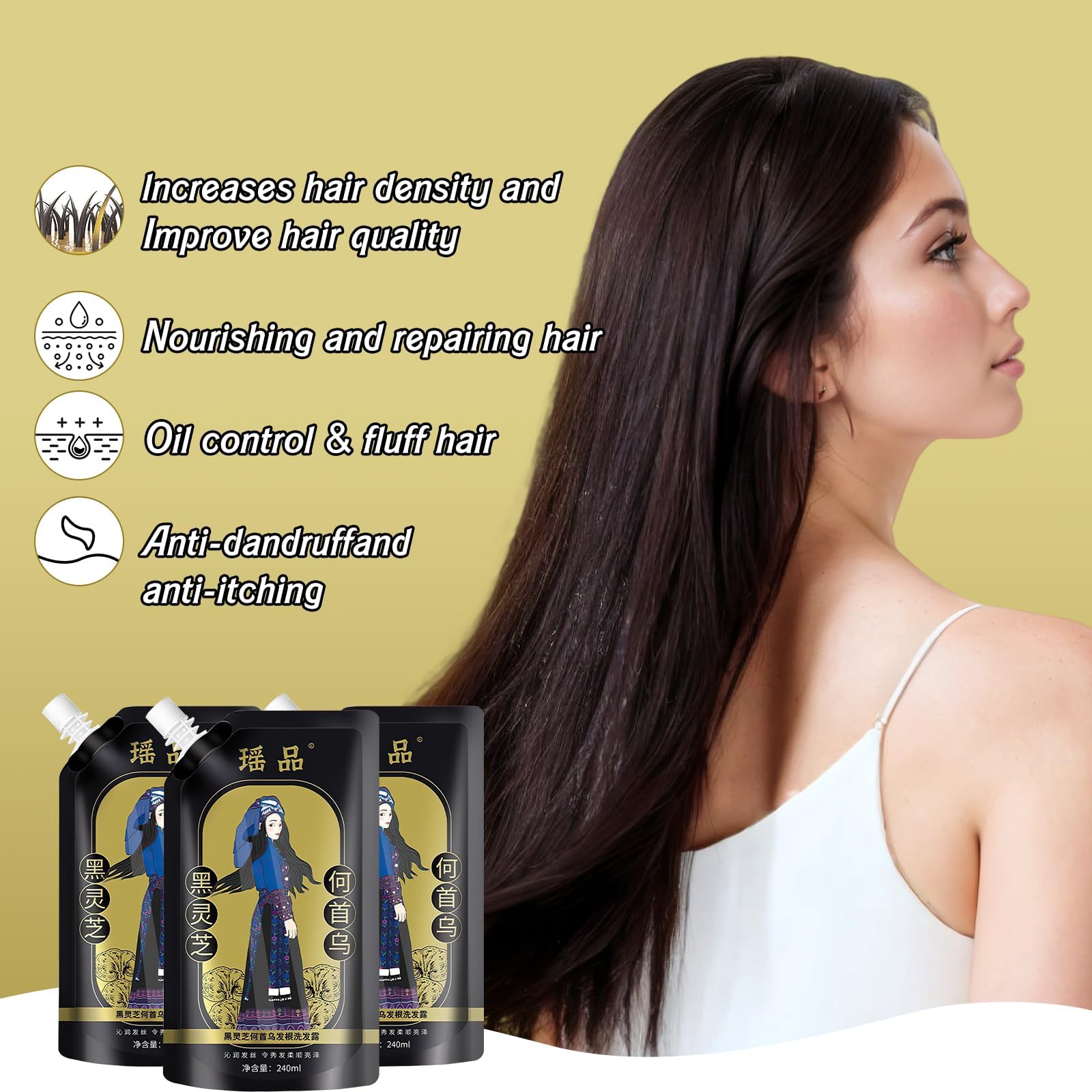 Rednow Ginger Plant Extract Hair Shampoo,Ginger Extract Shampoo,Polygonum Multiflorum Hair Strengthening Shampoo,Hair Care Plant Shampoo,Hair Thickening Shampoo for Women Men (3PCS)
