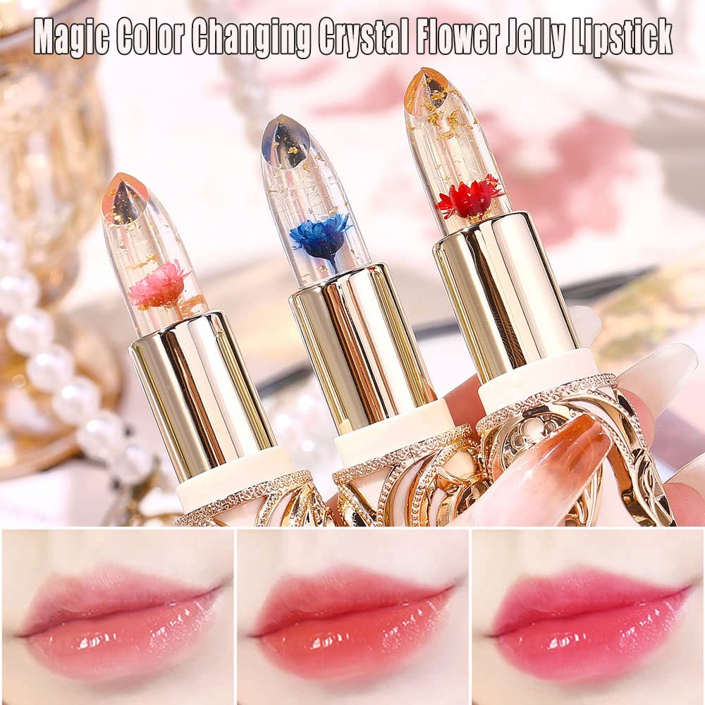 SWETIYOU Crystal Flower PH Lip Balm Color Changing Magic Lipstick Jelly Luxury Long Lasting Nutritious Gloss Clear pintalabios magicos, Red Flower