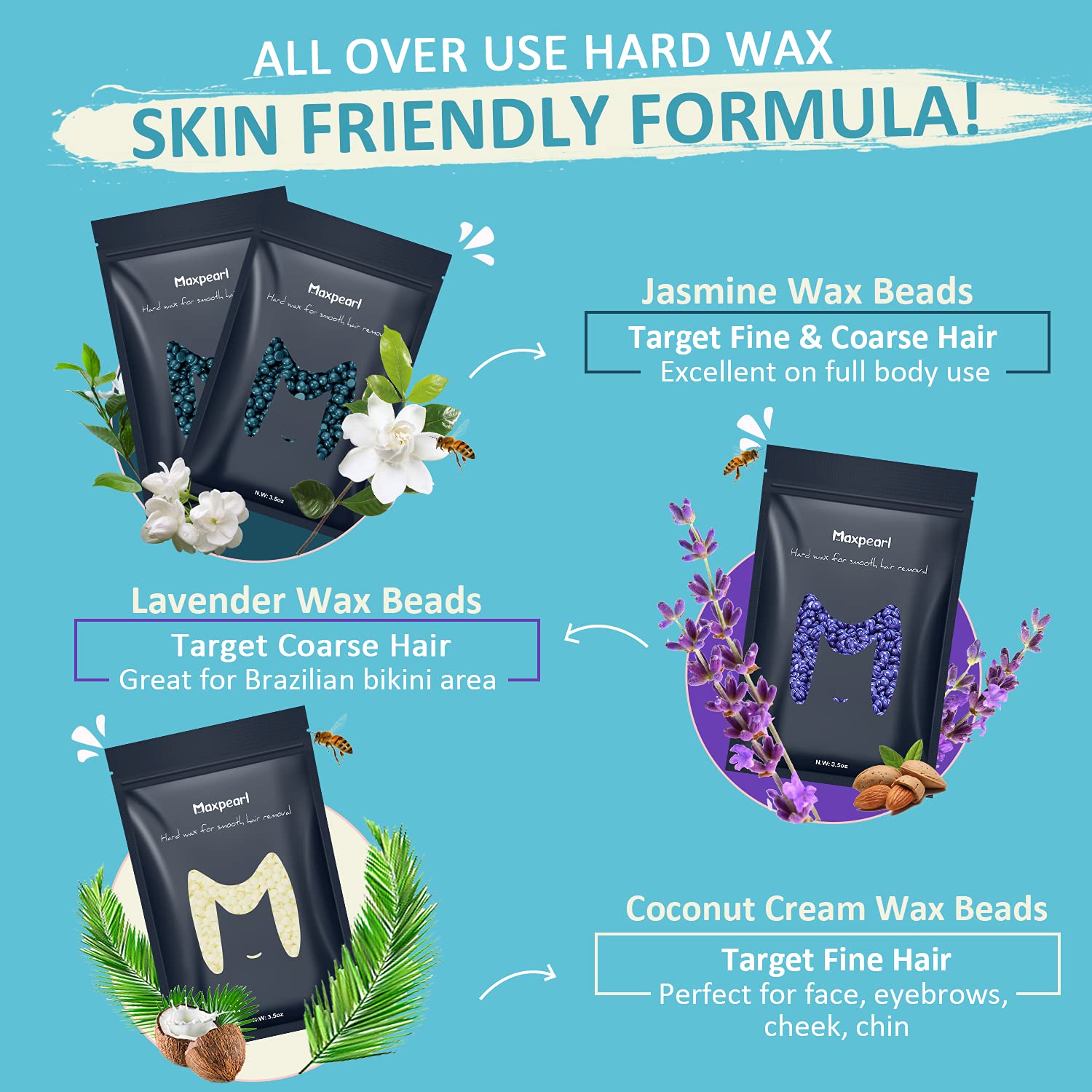 Maxpearl Digital Waxing Kit - Women Men Hard Wax Melt Warmer Kit for Hair Removal - Sensitive Skin, Eyebrows, Face, Underarms, Brazilian, Bikini, Legs