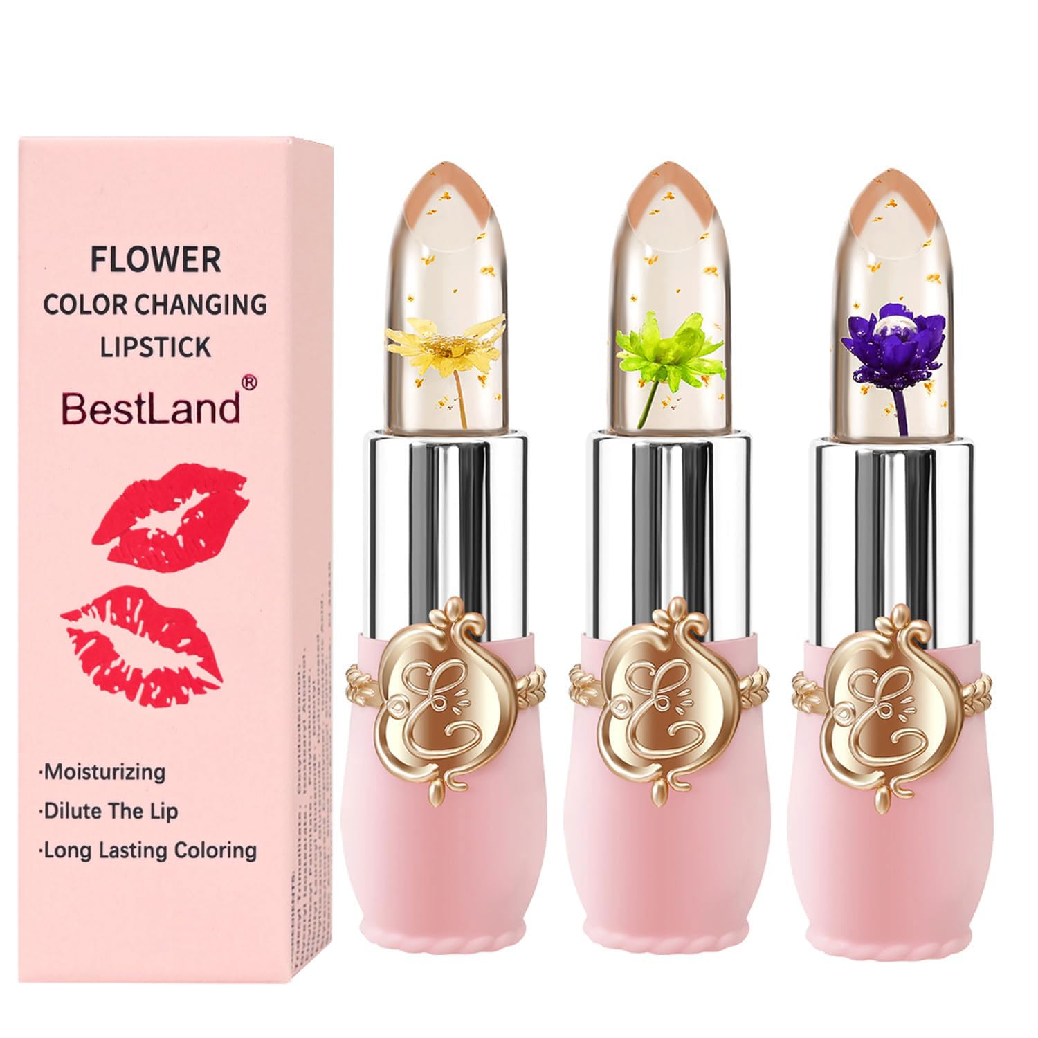3 Pcs/Set Flower Jelly Lipstick Set Temperature Change Moisturizer Long Lasting Nutritious Balm Magic Color Change Lip Gloss (Flower Jelly Lipstick 040506)