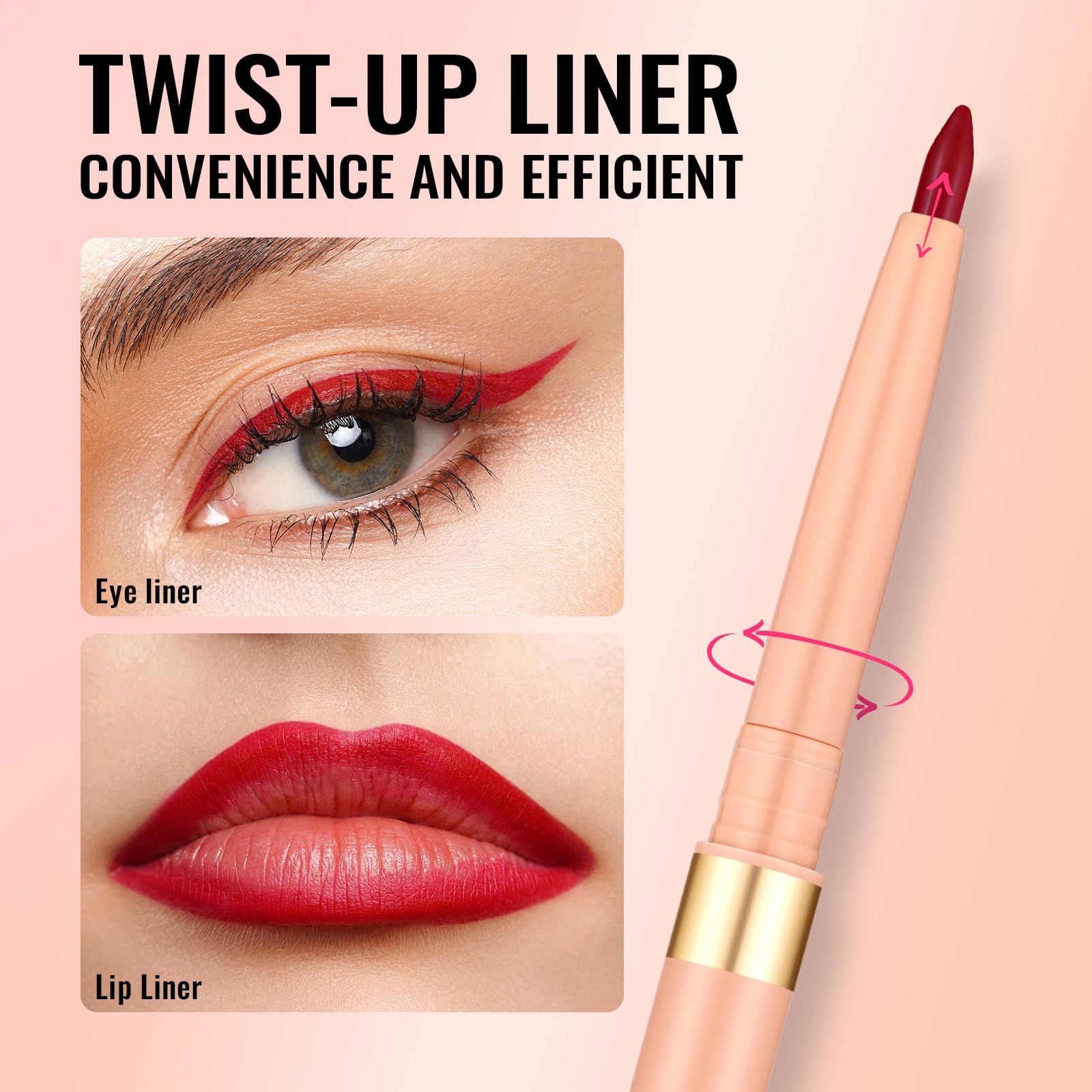 Oulac Red Eyeliner Pencil Retractable 2in1 Waterproof Eye Liner and Lip Liners, Smooth and Creamy, Long Lasting Matte Finish, Vegan & Cruelty-Free, 07 Cherry