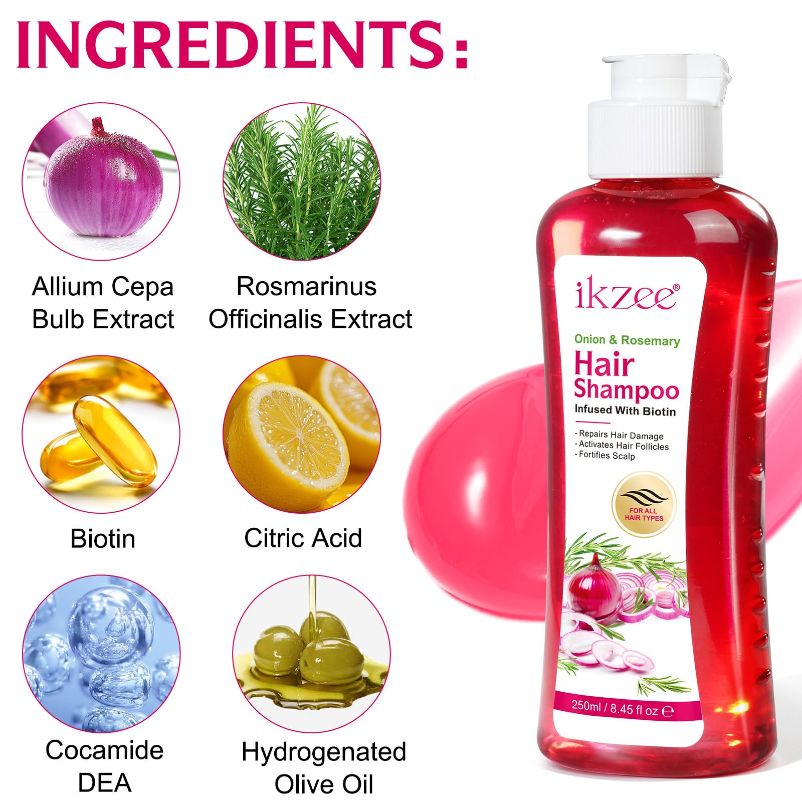 Onion Biotin and Rosemary Shampoo and conditioner Treatment Set, All Hair Types Conditioner Hair Care, Thinning Hair, Reduce Hair Loss -Soft and Shine - Promotes Growth for Fuller Healthier