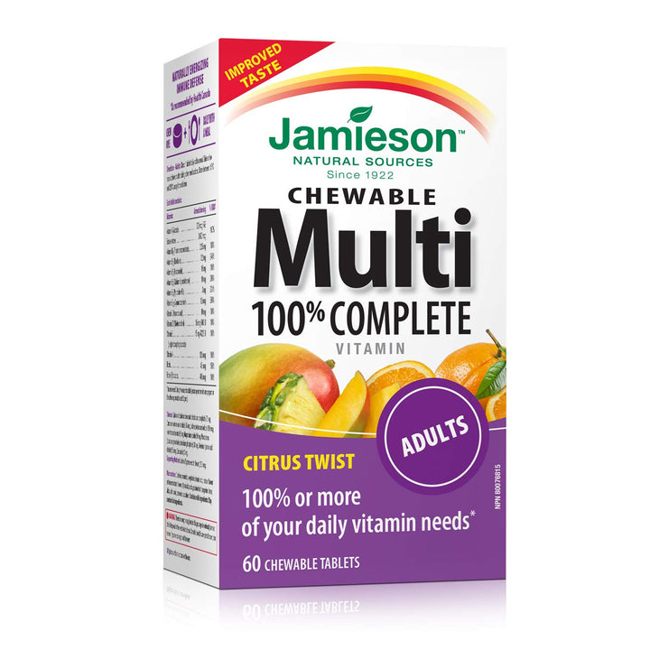 Jamieson 100% Complete Chewable Multivitamin for Adults Citrus Twist Multi, 60 chewable tablets