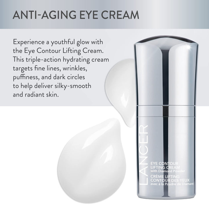 Eye Contour Lifting Cream with Diamond Powder, 0.5 FL OZ, Dr. Lancer Dermatology Skincare, Multi-Dimensional Complete Pro-Youth Complex, Improves Appearance of Fine Lines and Wrinkles, For Daily Use
