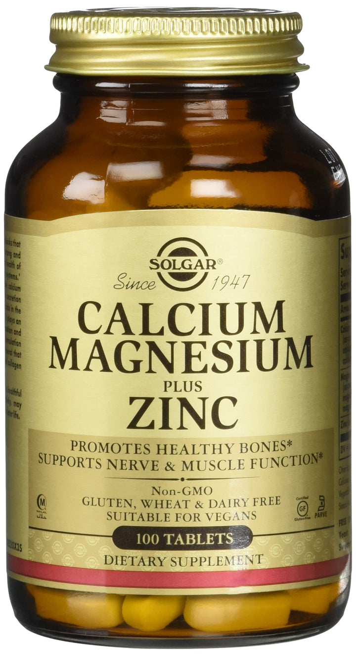 Solgar Calcium Magnesium Plus Zinc, 100 Tablets - Healthy Bones and Teeth - Nerve & Muscle Function, 100 Count (Pack of 12)