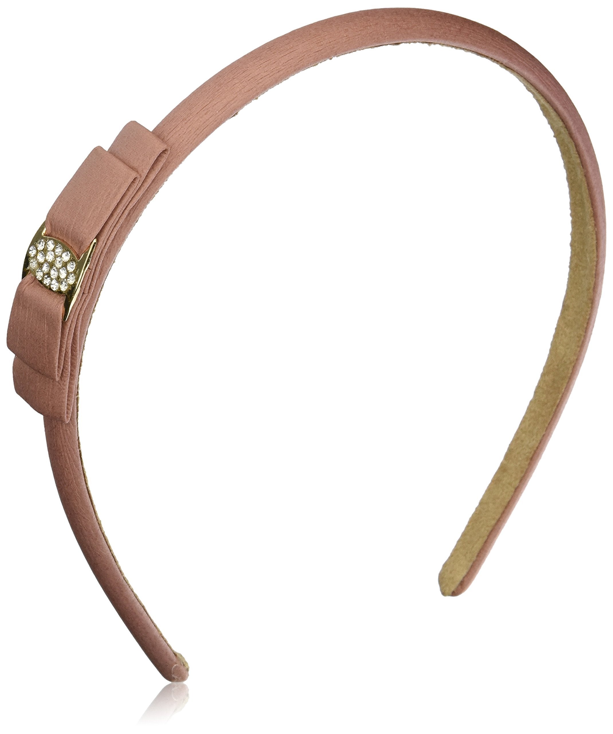 Caravan Headband, Covered Bow With Crystal Stone, Peach