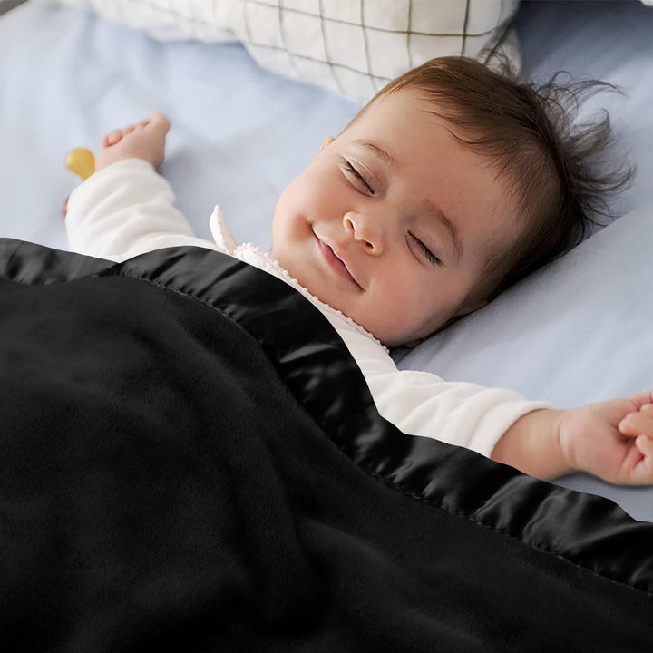 Pro Goleem Fleece Baby Blanket with 2 Inch Satin Trim Soft Anti-Static Plush Blanket for Boys and Girls Christmas Baby Gifts for Babies Black 30''x40''