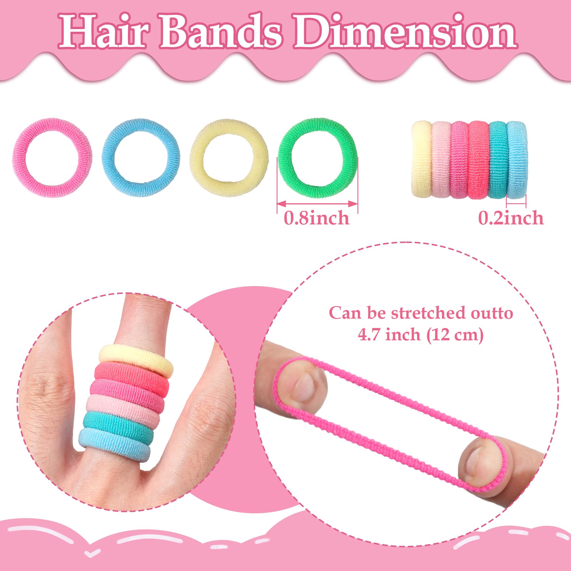 CÉLLOT 300PCS Baby Hair Ties,Diameter 0.8 Inch Seamless Finger Rubber Hair Elastics,Small Nylon Hair Ponytail Holders Hair Accessories for Girls Kids