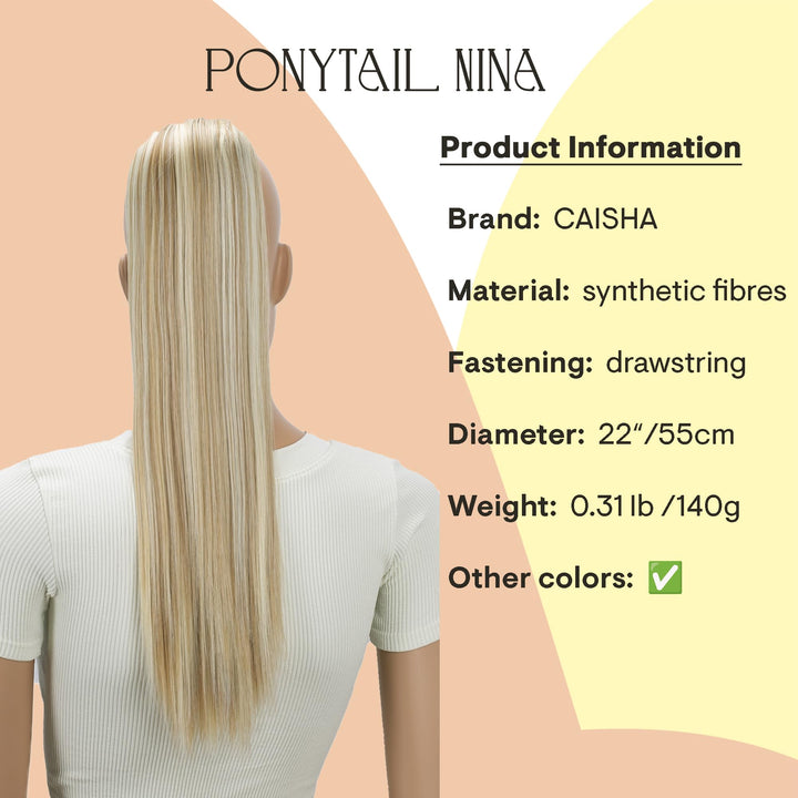 PRTTYSHOP 22 Hairpiece Ponytail Extension Drawstring Voluminous Straigth Blond Mix PH515