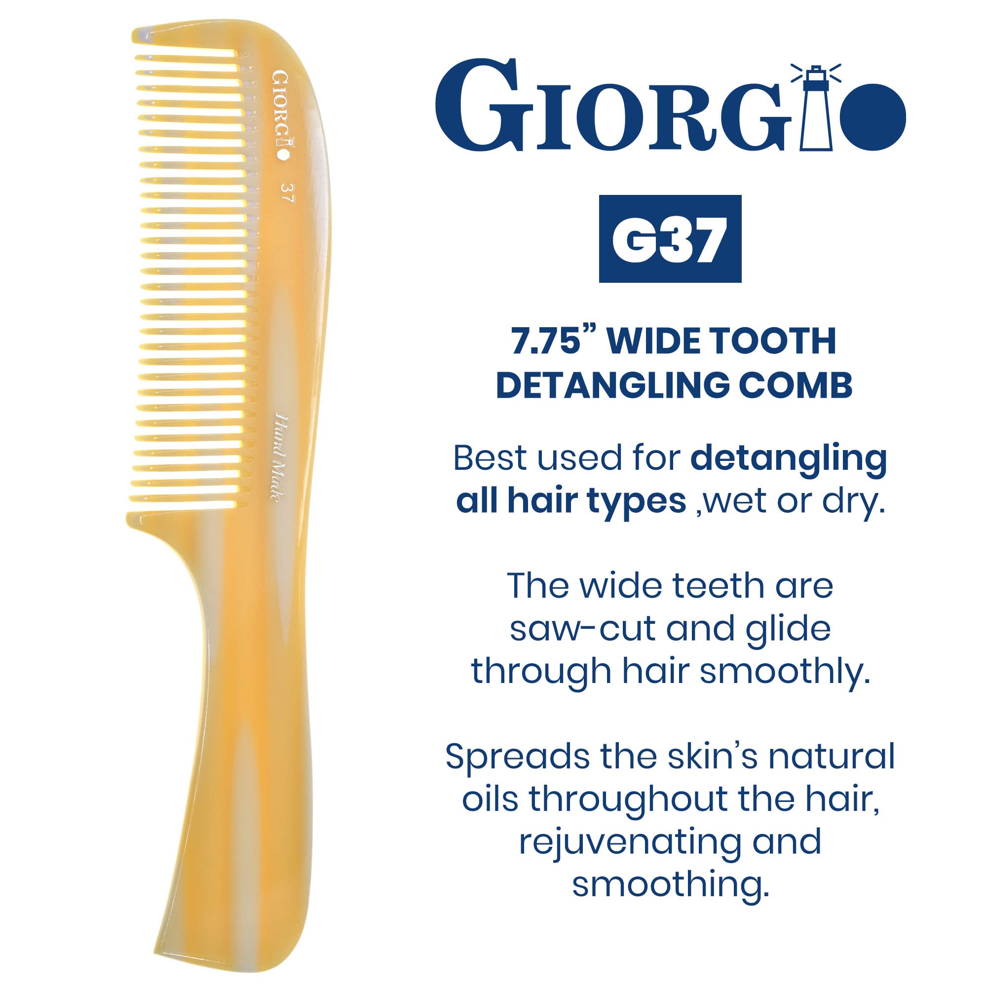 Giorgio G37 7 3/4 Hand Made Imitation Horn Comb - Course Hair. Hand-Made of quality Durable Cellulose.
