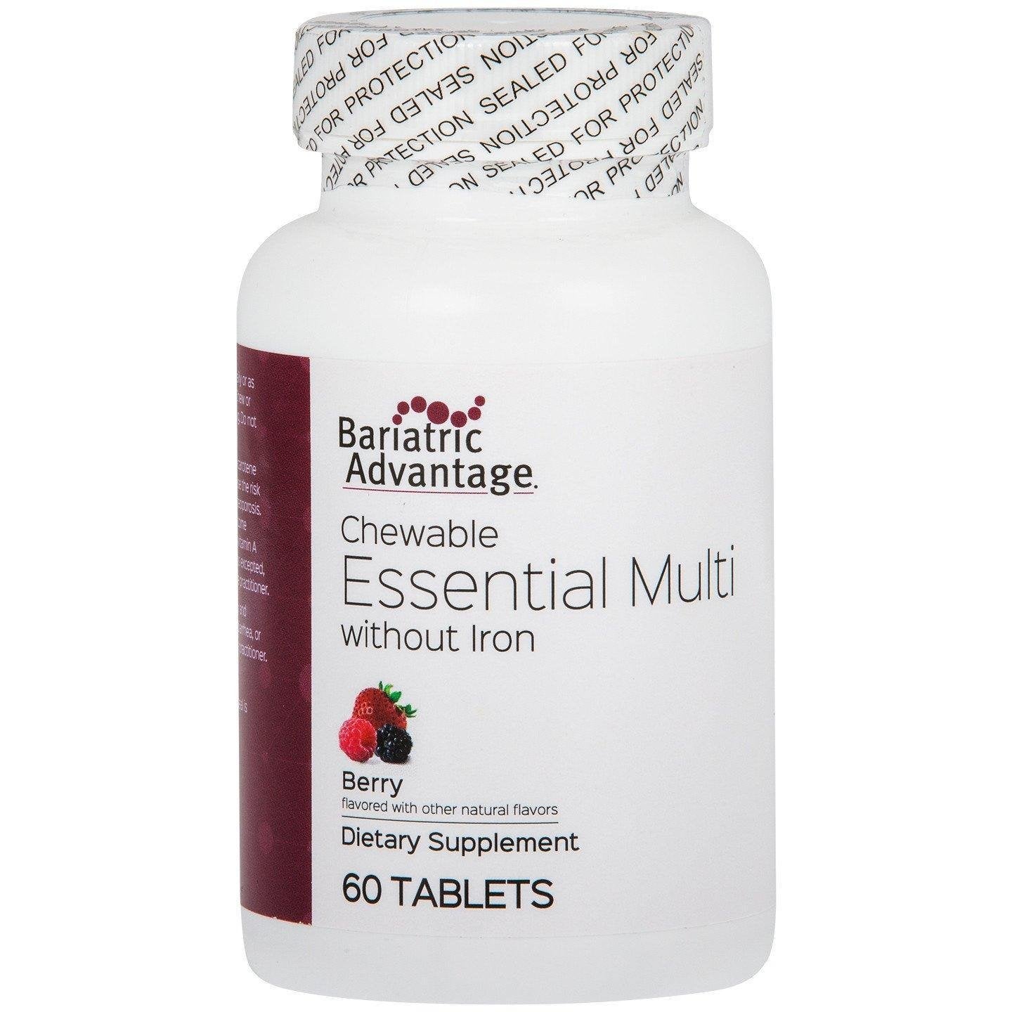 Bariatric Advantage Essential Multivitamin Without Iron - 200 DV of Key Nutrients - Trace Mineral Support* - Multivitamins for Bariatric Patients - Berry - 60 Tablets