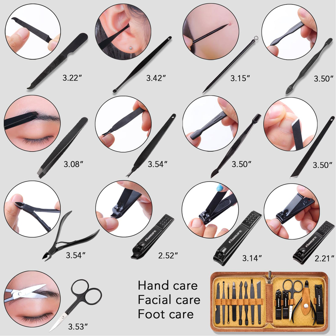 FAMILIFE Manicure Set, Professional Manicure Kit Nail Clippers Set 13pcs Stainless Steel Pedicure Tools Kit Grooming Kit with Portable Brown Leather Travel Case for Women Girl Men