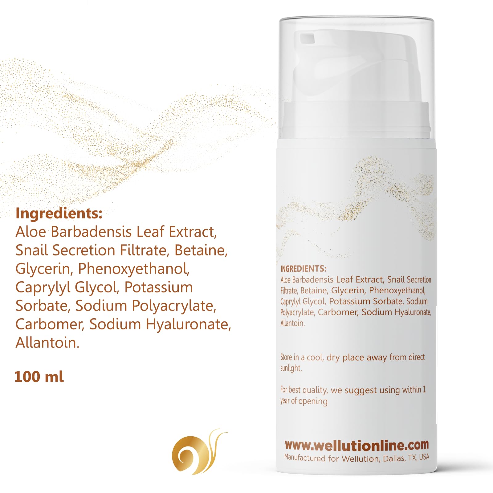 Hydrating Snail Mucin Serum – With Hyaluronic Acid & Aloe – Korean Anti-Aging Skincare – 80% Pure – 3.4oz – Made in USA - by WELLUTION