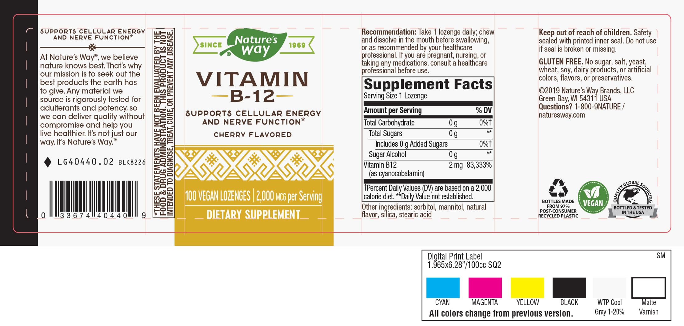 Nature's Way Vitamin B12 Lozenge, 2,000 mcg per Serving, 100 Count