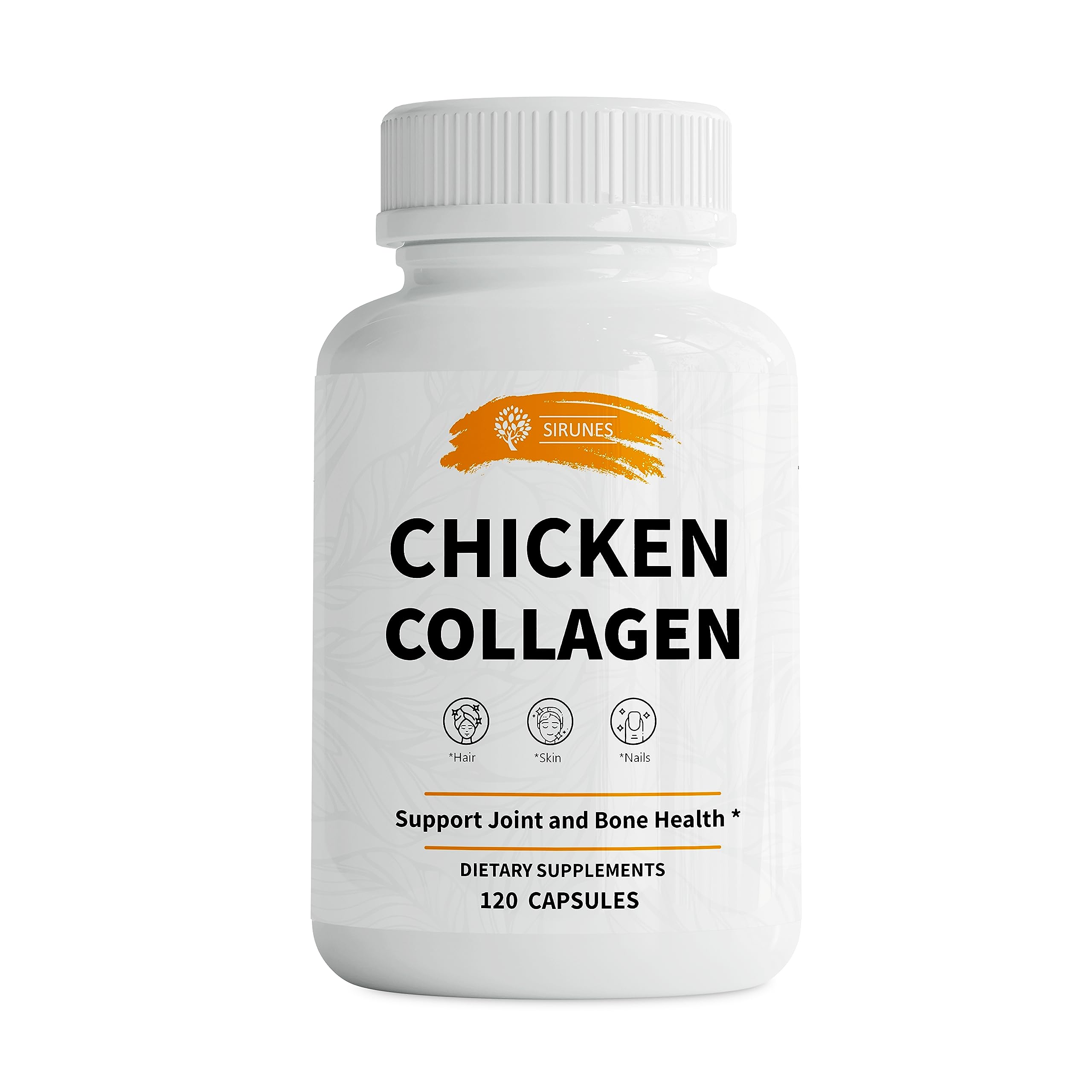 SIRUNES Chicken Collagen Capsules - Type II Collagen Nutritional Supplement for Joint, Skin & Bone Support - Non-GMO, Anti-Aging Dietary Supplements with Hydrolyzed Collagen Peptides - 120 Capsules