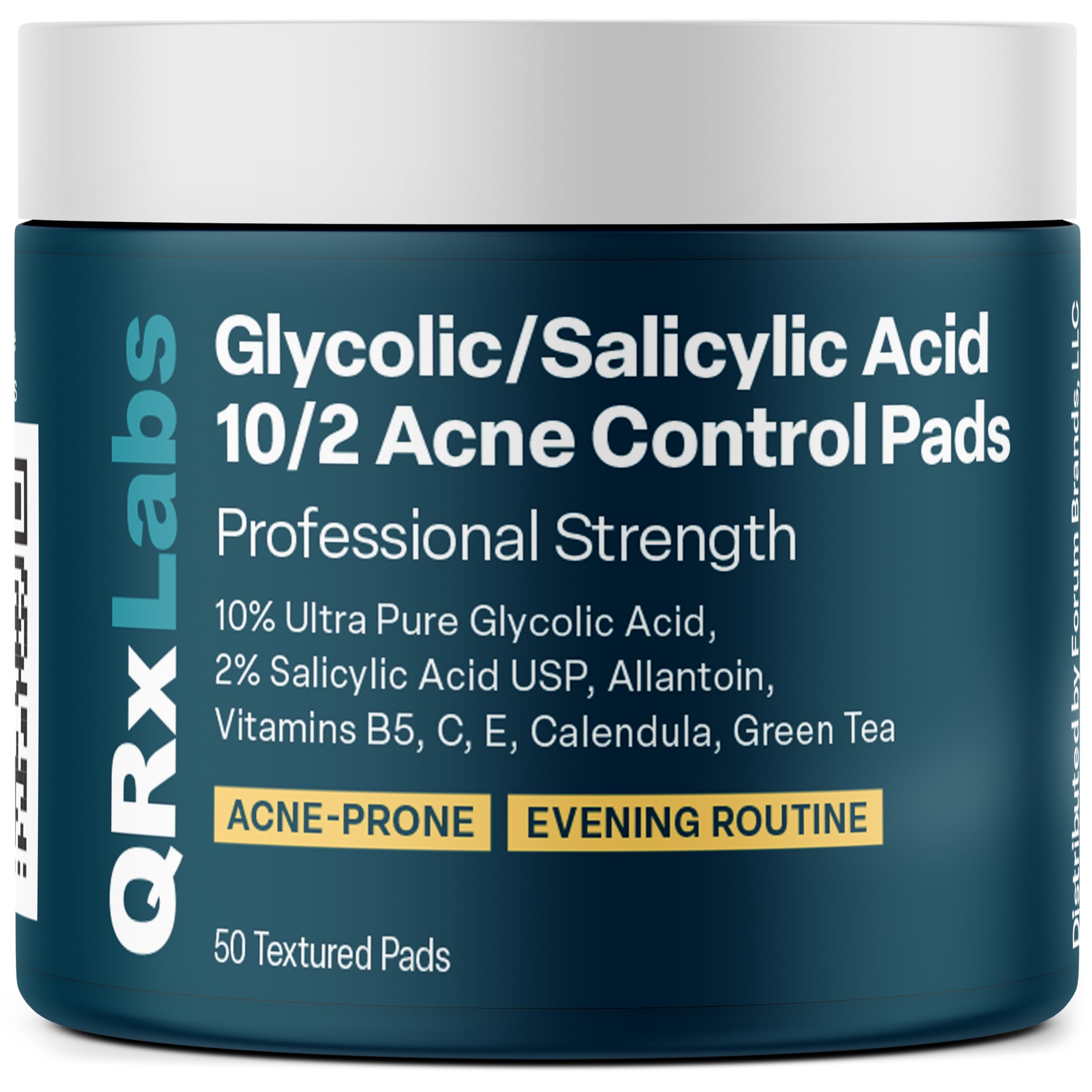 Glycolic/Salicylic Acid 10/2 Acne Control Pads with 10% Ultra Pure Glycolic Acid + 2% Salicylic Acid USP, Allantoin, Vitamins B5, C & E, Calendula & Green Tea - Helps Clear Up and Control Acne