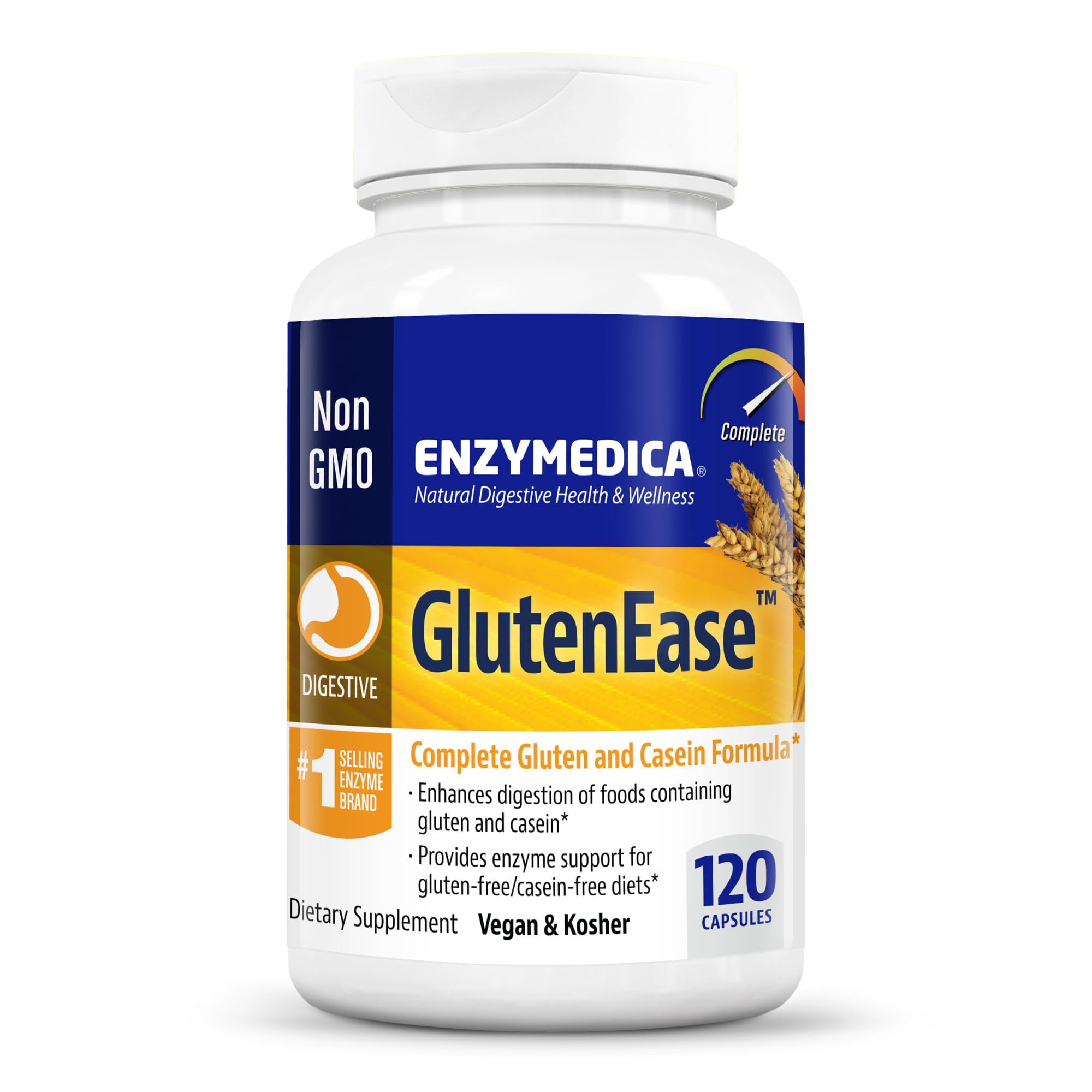 Enzymedica GlutenEase, Digestive Enzymes for Food Intolerance, Support for Hidden Gluten & Cross-Contamination, Offers Fast Acting Gas & Bloating Relief, 120 Count (FFP)
