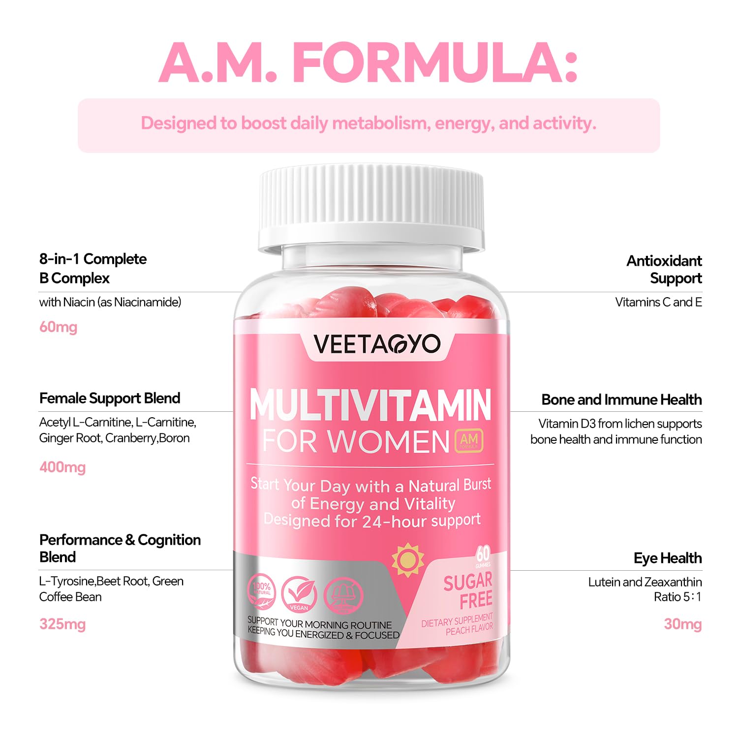 Multivitamin for Women AM & PM - Melatonin Free with w/Algae Calcium,Omega-3,Vitamin D3K2,Magnesium for Energy & Relaxation,Rest,Skin,Hair Support - Sugar Free, 24-Hour Support, Vegan,120 Count
