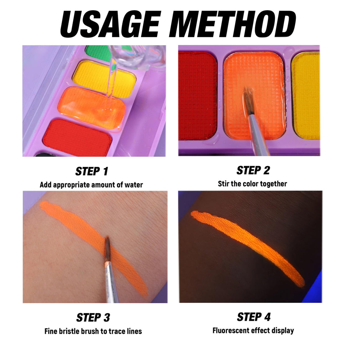 MEICOLY 2 Packs Water Activated Eye Liner Palette,Neon Face Paint Colored Retro Hydra Liner,Water Activated Eyeliner,Matte Graphic Eyeliner,UV Blacklight Glow Black White Face Body Paint,16 Colors